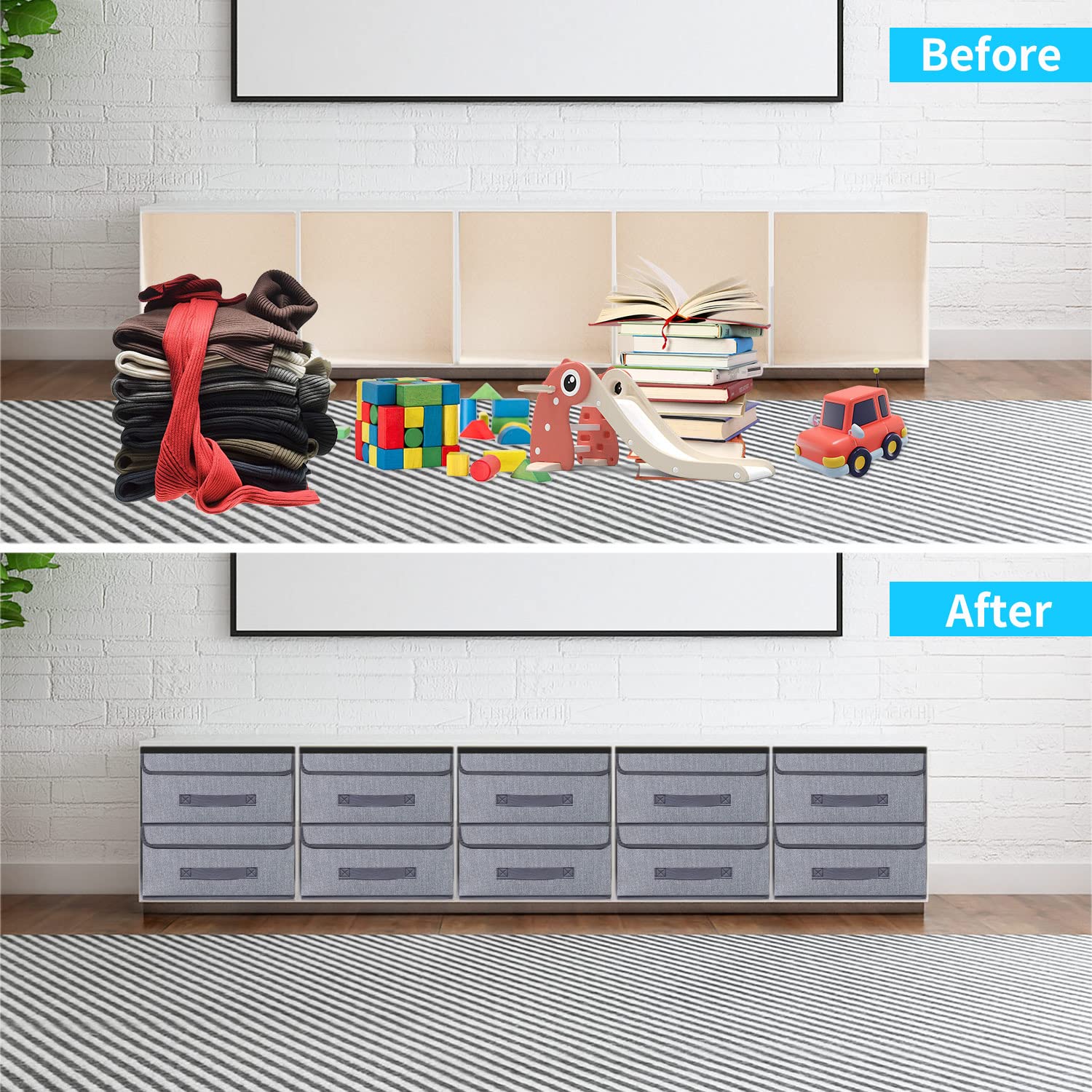 Onlyeasy Foldable Storage Bins Cubes Boxes With Lid - Storage Box Cube Cubby Basket Closet Organizer Pack Of 2 With Leather Hand