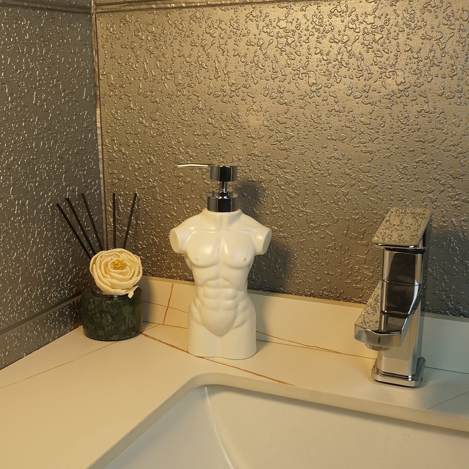 Ceramic Boy Soap Dispenser Refillable Liquid Hand Soap Dispenser For Bathroom, Premium Kitchen Soap Dispenser (White)