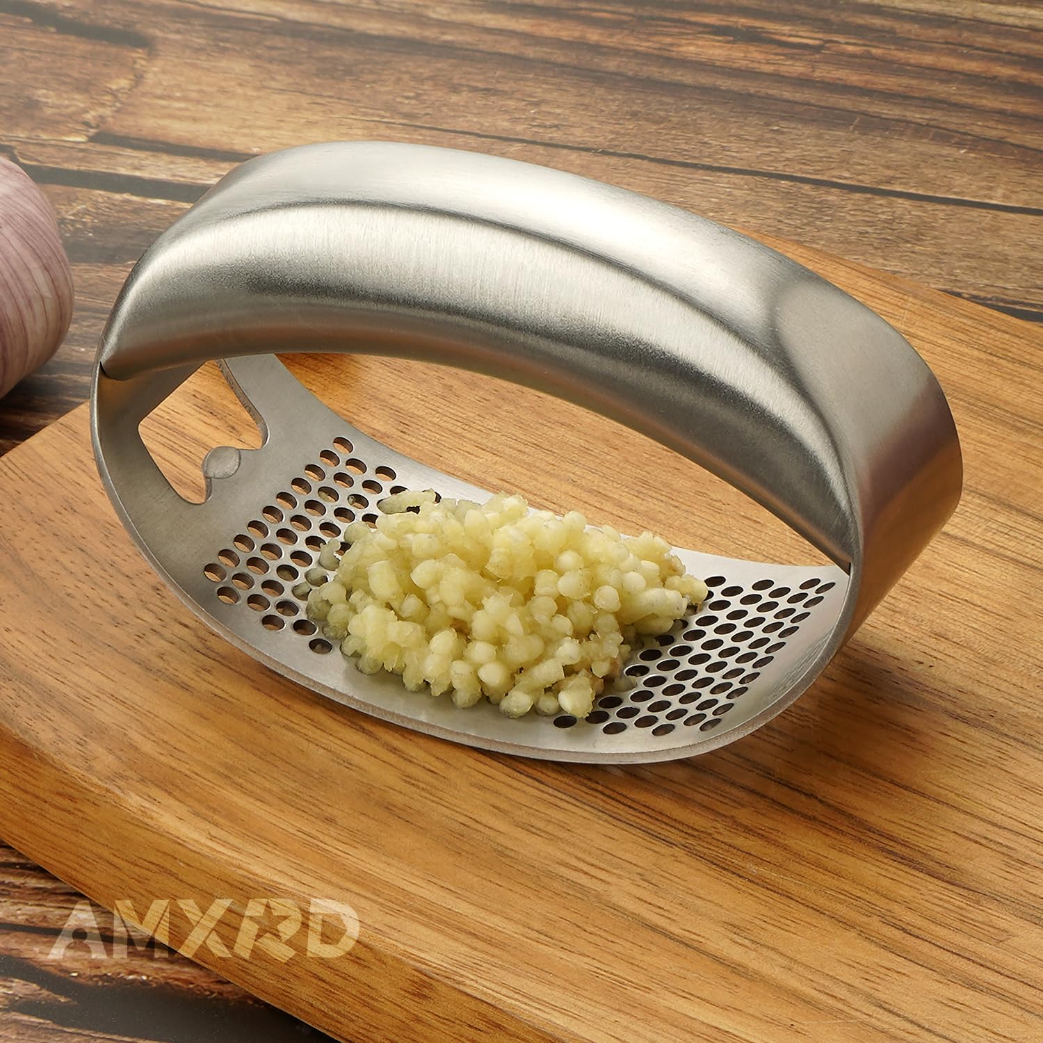 Amxrd Garlic Press Rocker & Silicone Peeler (Random Color), Stainless Steel Garlic Mincer Crusher Squeezer Kitchen Tool, Dishwas