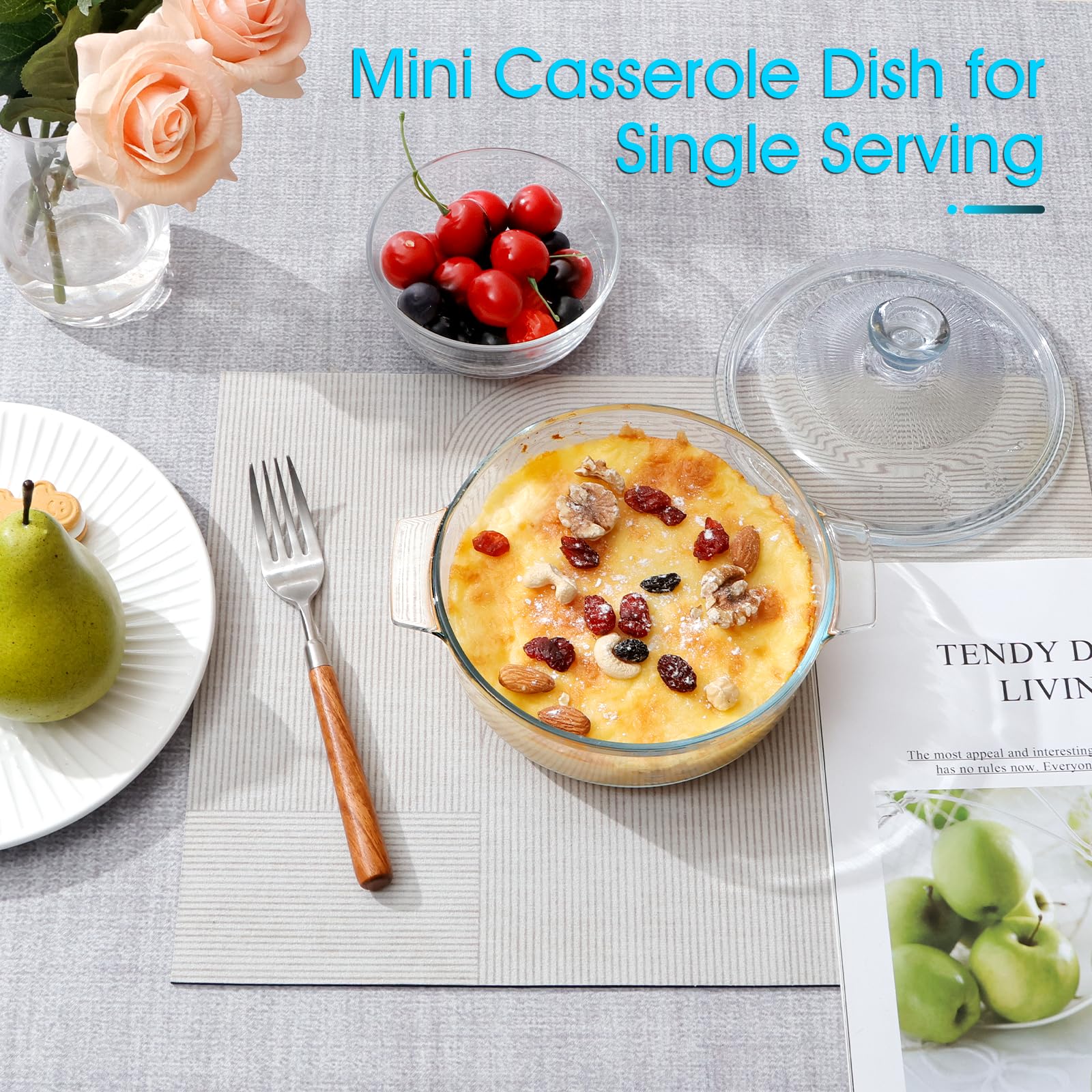 Nutriups Glass Casserole Dish With Lid Oven Safe Covered Round Casserole Dish With Handles, Glass Microwave Bowls With Glass Lid