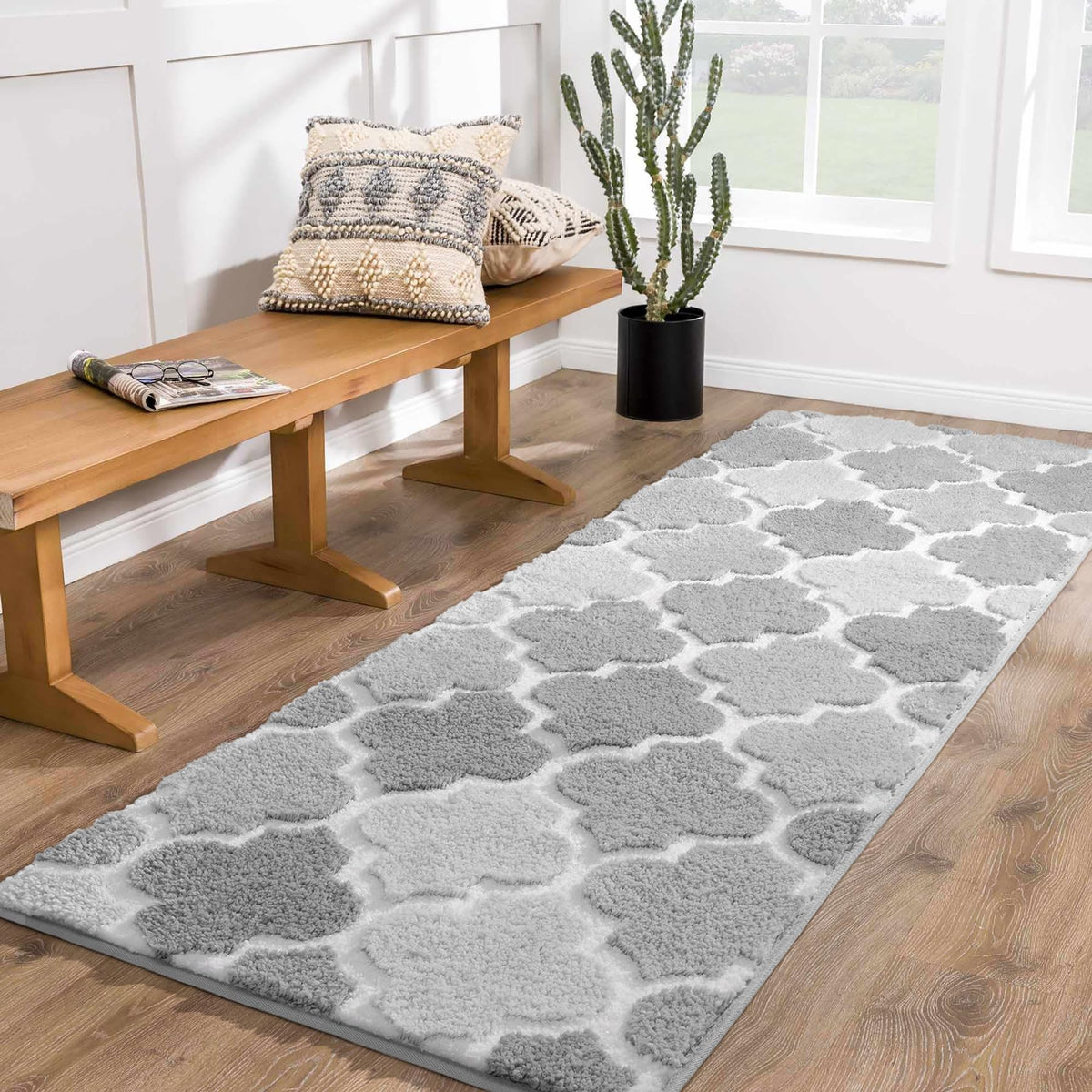 Dexde Bathroom Rugs Runner Non-Slip, Bath Rugs Extra Absorbent Shaggy Large Bath Mats, Machine Washable Long Shower Rug For Bath