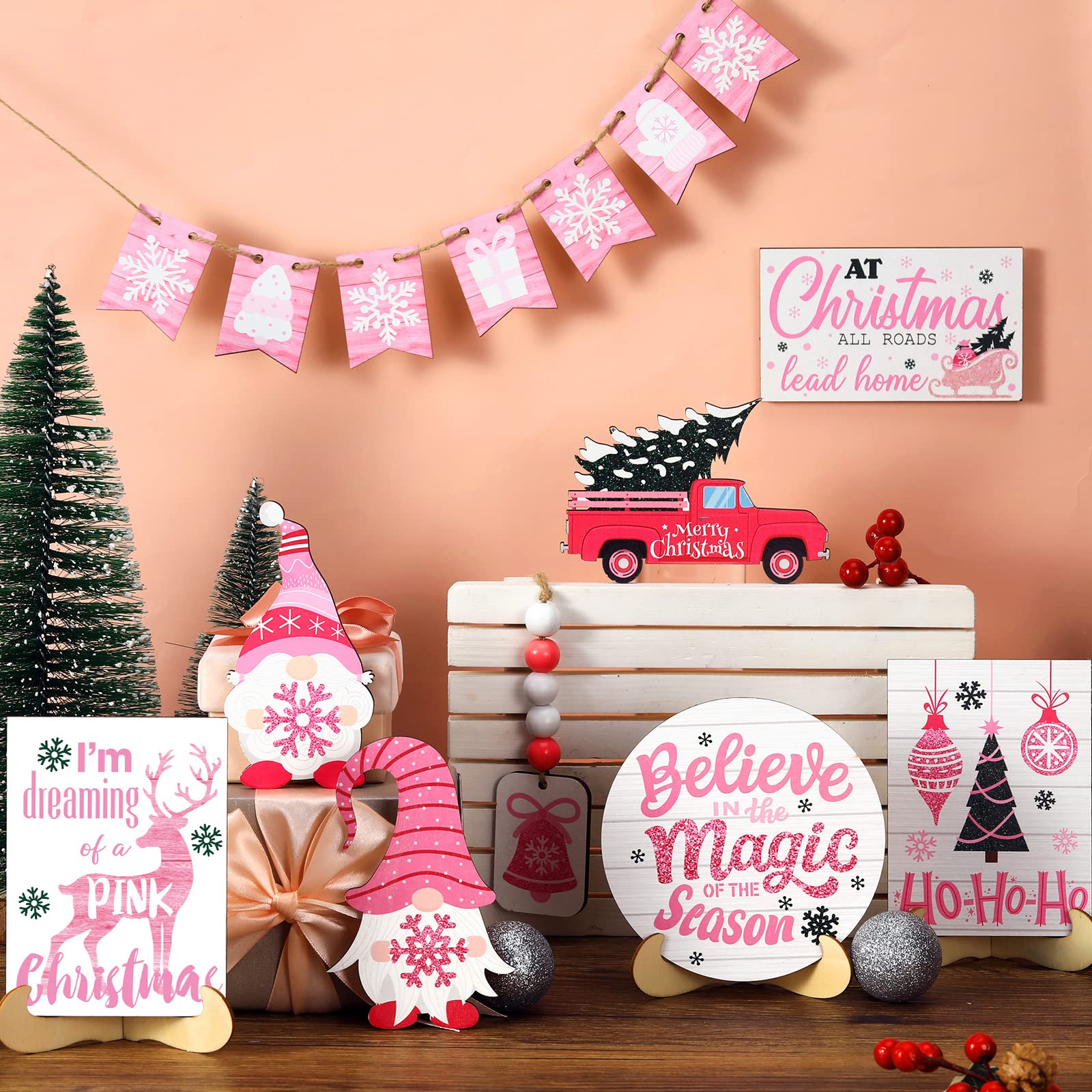 Bucherry 15 Pieces Christmas Tiered Tray Decor Gingerbread Christmas Farmhouse Table Decorations Tiered Tray Xmas Decor Set Wint