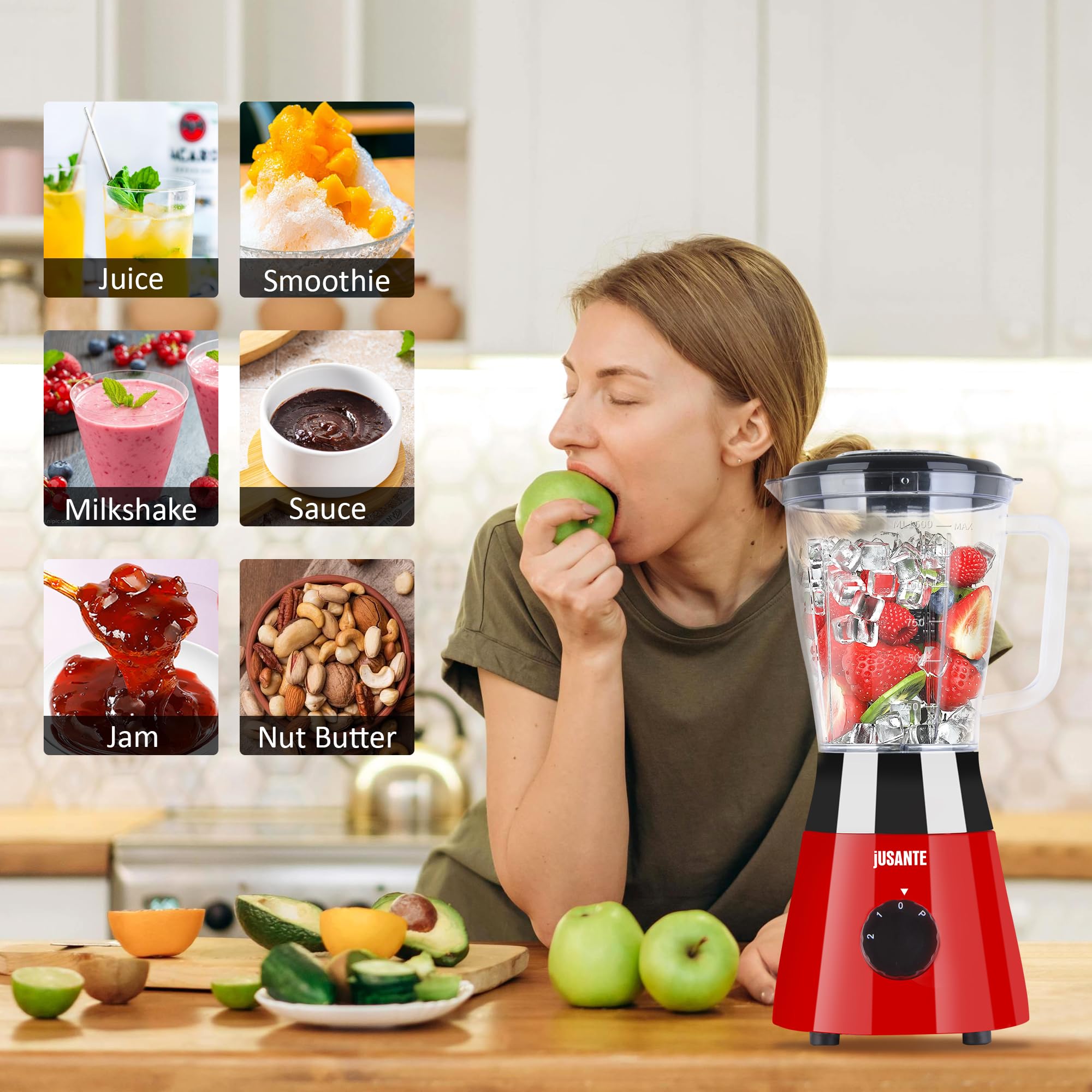 Jusante Kitchen Blender, 500W Countertop Blender With 52Oz Plastic Jar For Smoothies Milkshake Desserts Nut Butter, Cocktails Sa