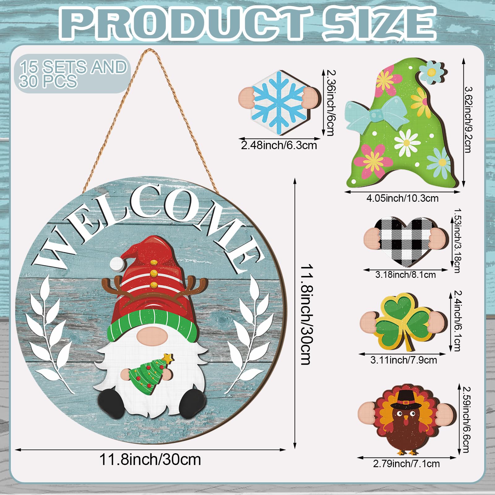 Qunclay Interchangeable Wooden Gnome Decor Holiday Seasonal Gnome Decorations with Magnet Pieces and Detachable Hats Changeable