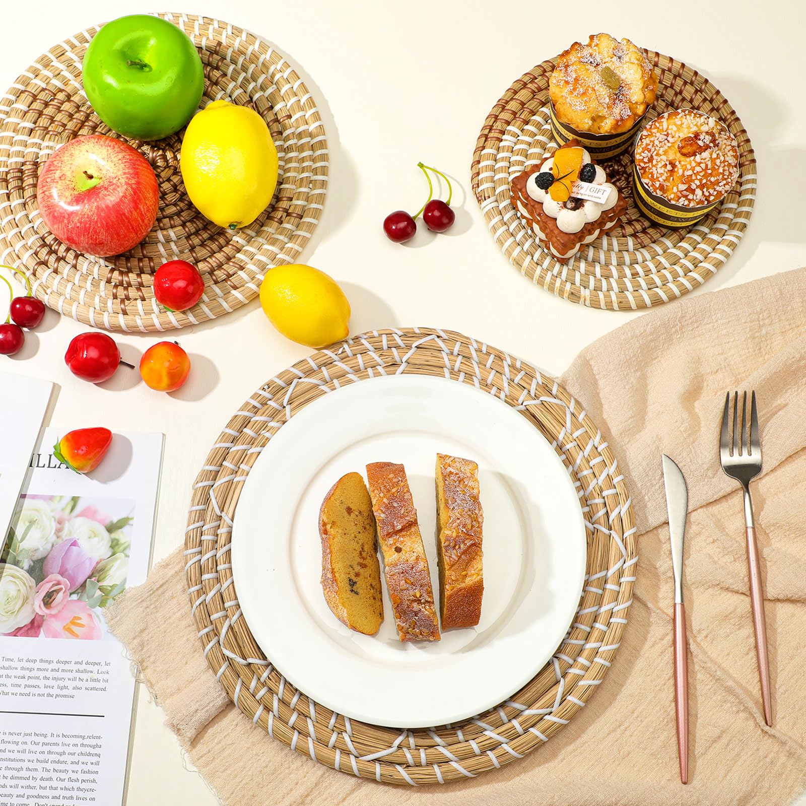 Xuhal Set Of 8 Hanging Woven Wall Basket Handmade Decorative Rustic Boho Wall Basket Decor Handcrafted Wicker Round Seagrass Bas