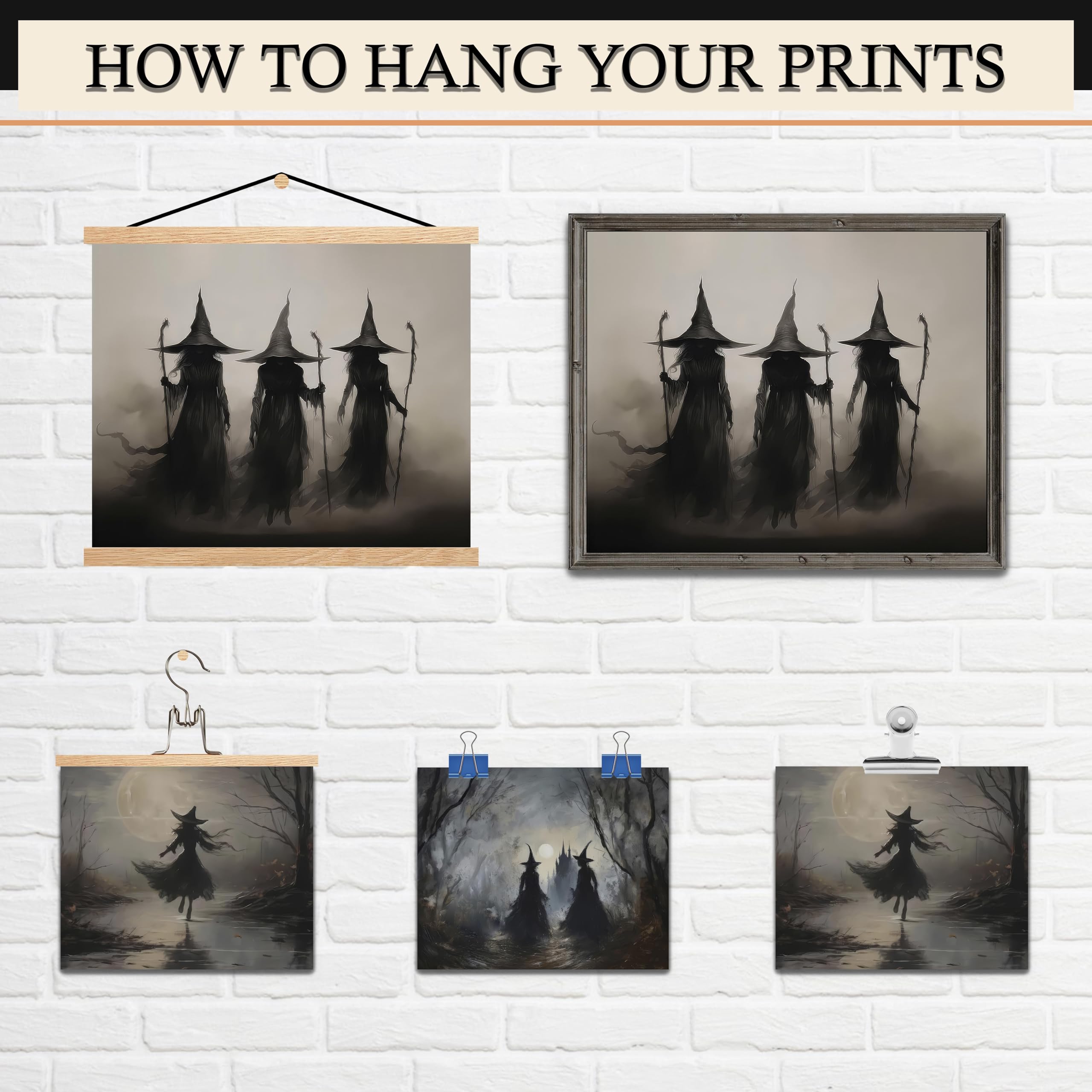 Lanchi95 3 Pcs 8X10In Vintage Rustic Witch Posters Halloween Wall Art Witch In The Forest Painting Prints Goth Dark Moody Wall D