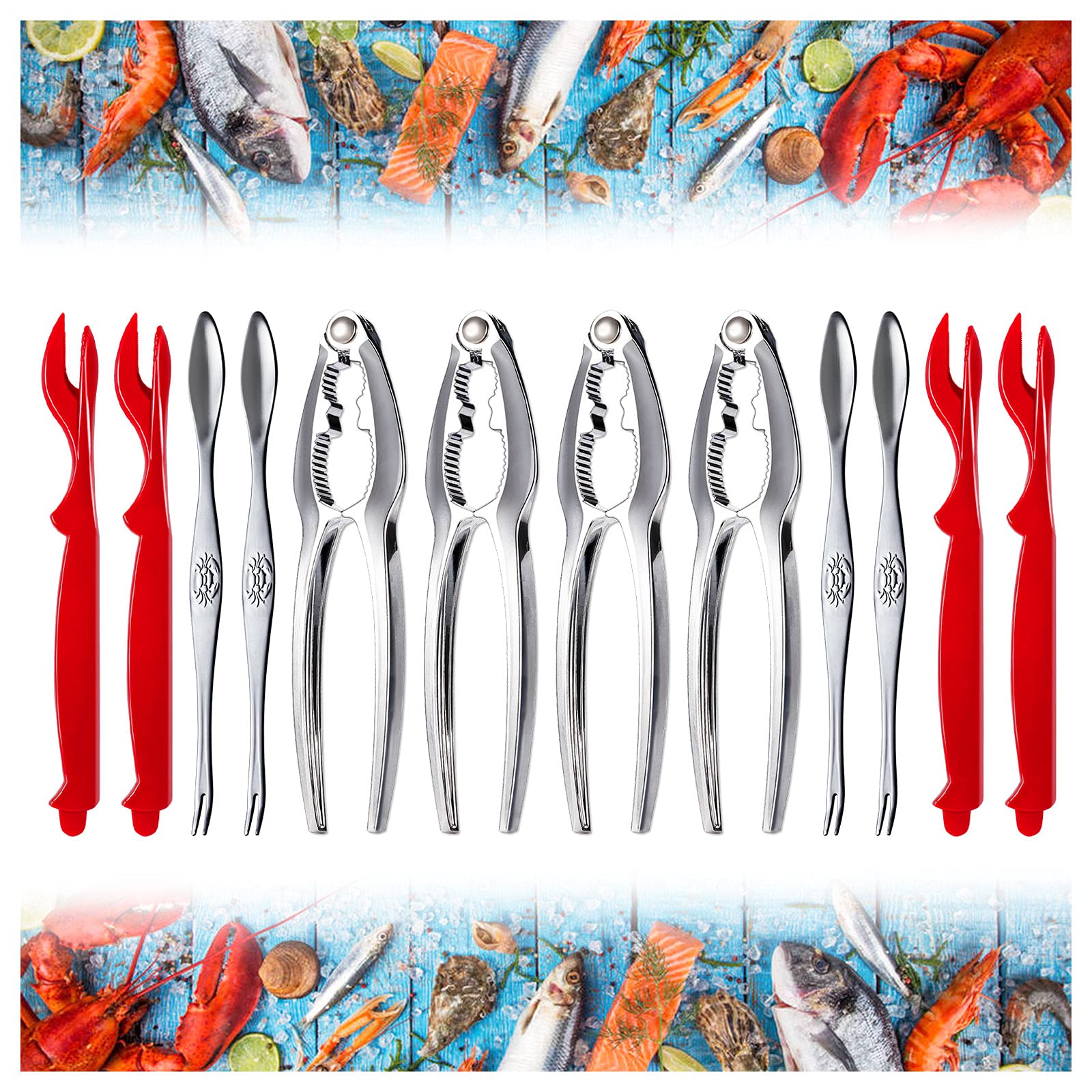 13 Pieces Crab Leg Crackers Set Including 4 Nut Crackers, 4 Lobster Shell Forks, 4 Stainless Steel Forks And 1 Portable Bag, Cra