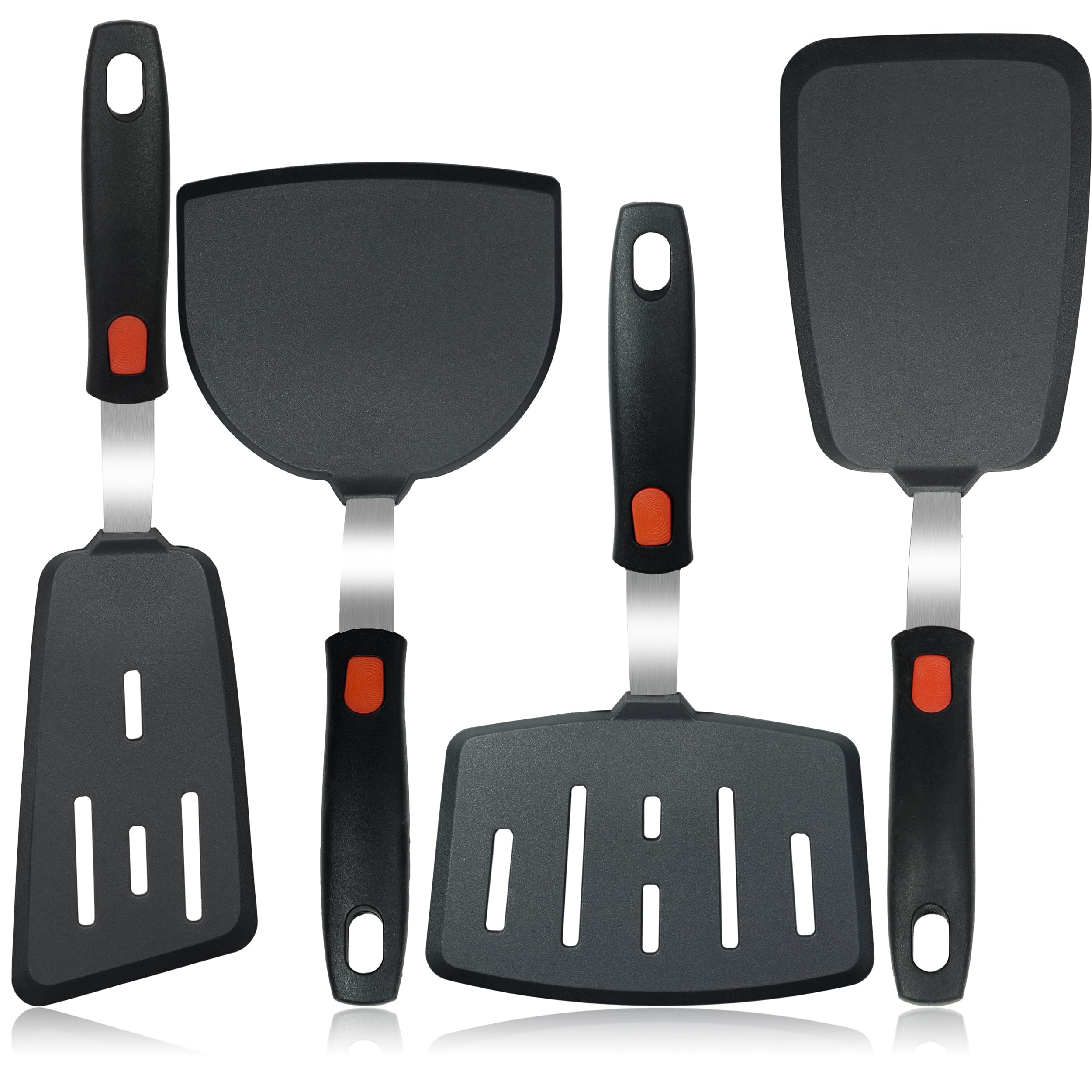 Silicone Spatula Turner,4Pack Spatulas Silicone Set for Nonstick Cookware, Dishwasher Safe 600F Heat Resistant Kitchen Turner S