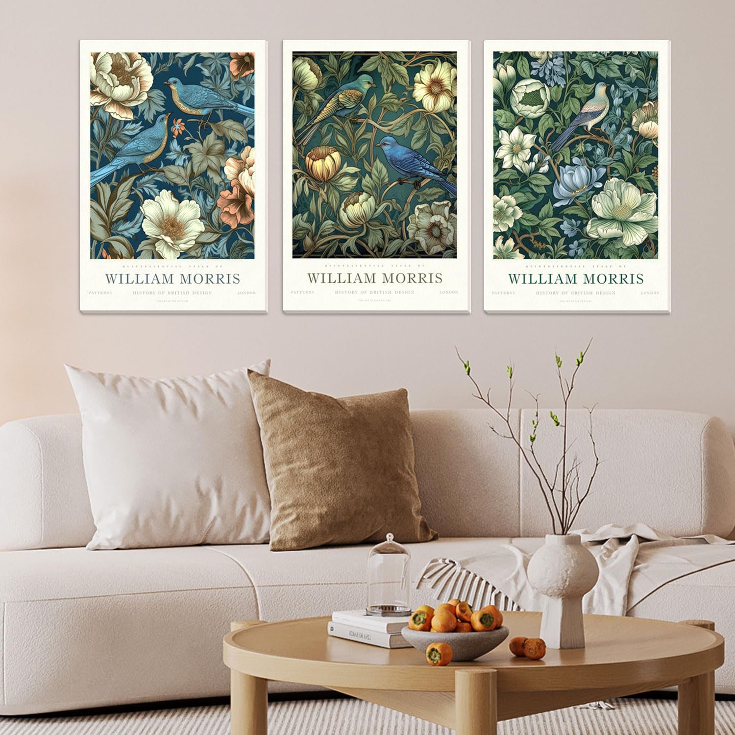 Djmwtb William Morris Canvas Wall Art Vintage Poster Prints Framed Set Of 3 Botanical Bird Aesthetic Pictures Gallery Artwork Pa
