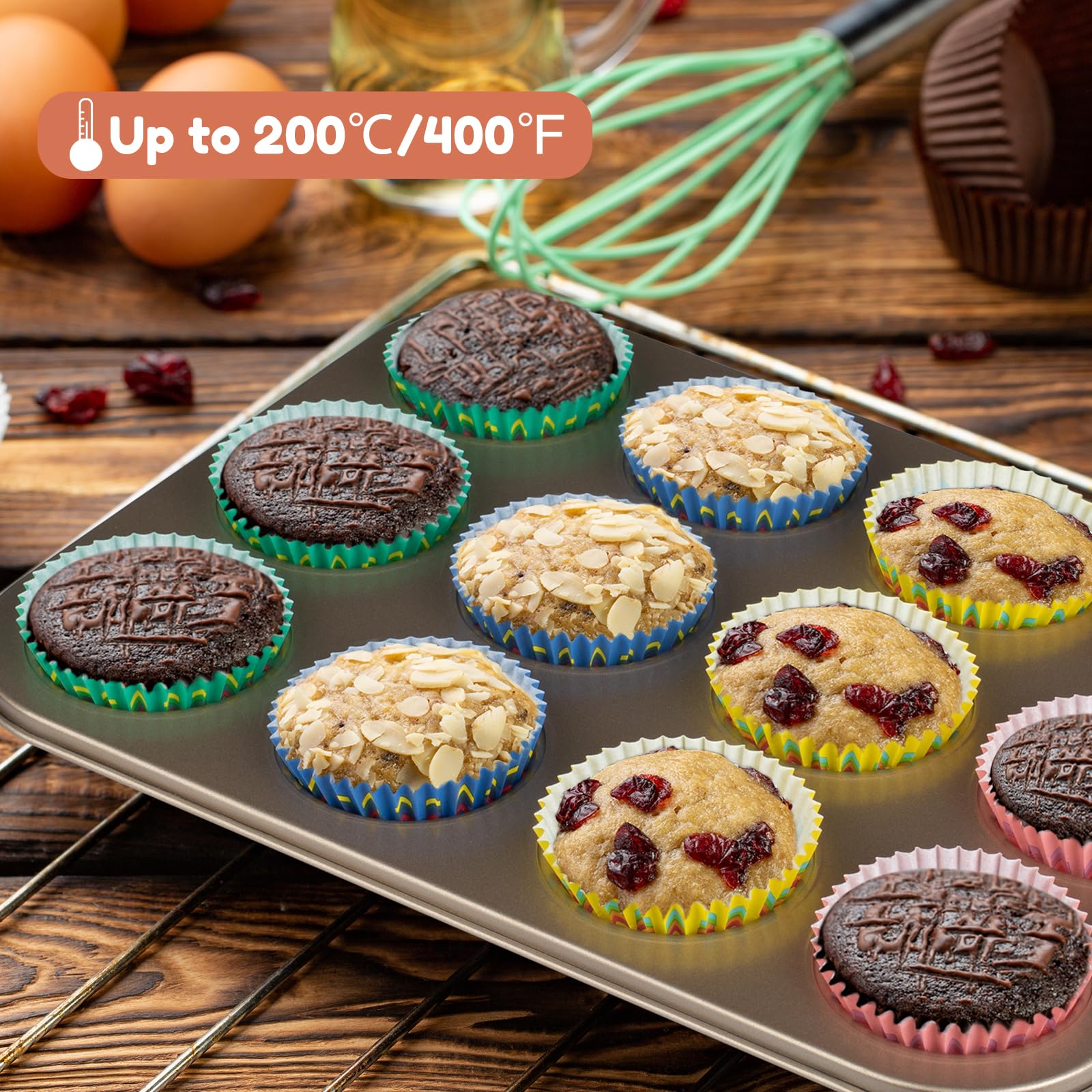 Parmedu 400Pcs Paper Cupcake Liners - Standard Size 2 Inches Muffin Liners - 4 Colors Sunflower Patterns Baking Cups Cupcake Wra