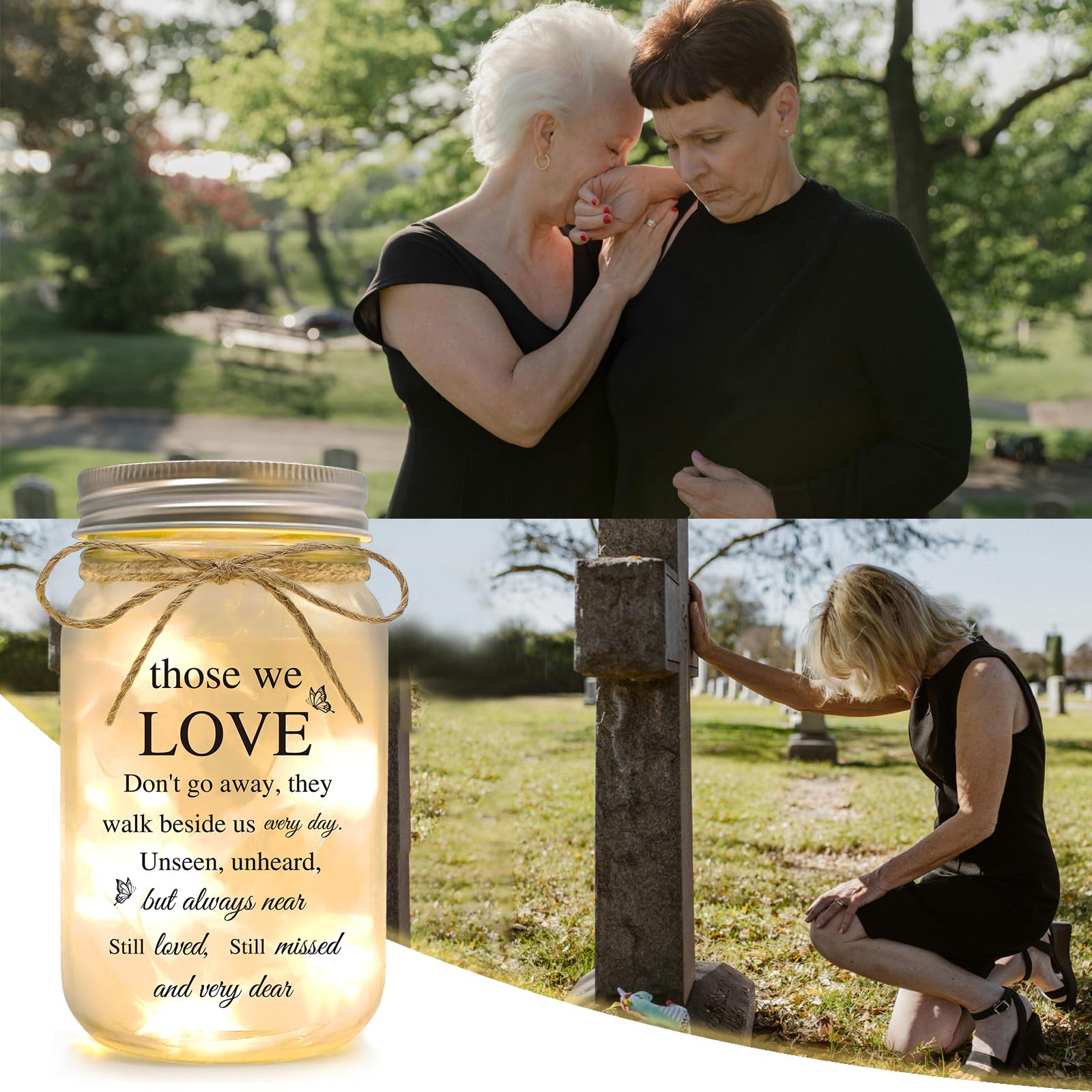 YOISTREVISK Sympathy Gifts for Loss of Loved One, Bereavement Mason Jar Night Lights - Condolence Gift, Memorial Gifts for Mothe