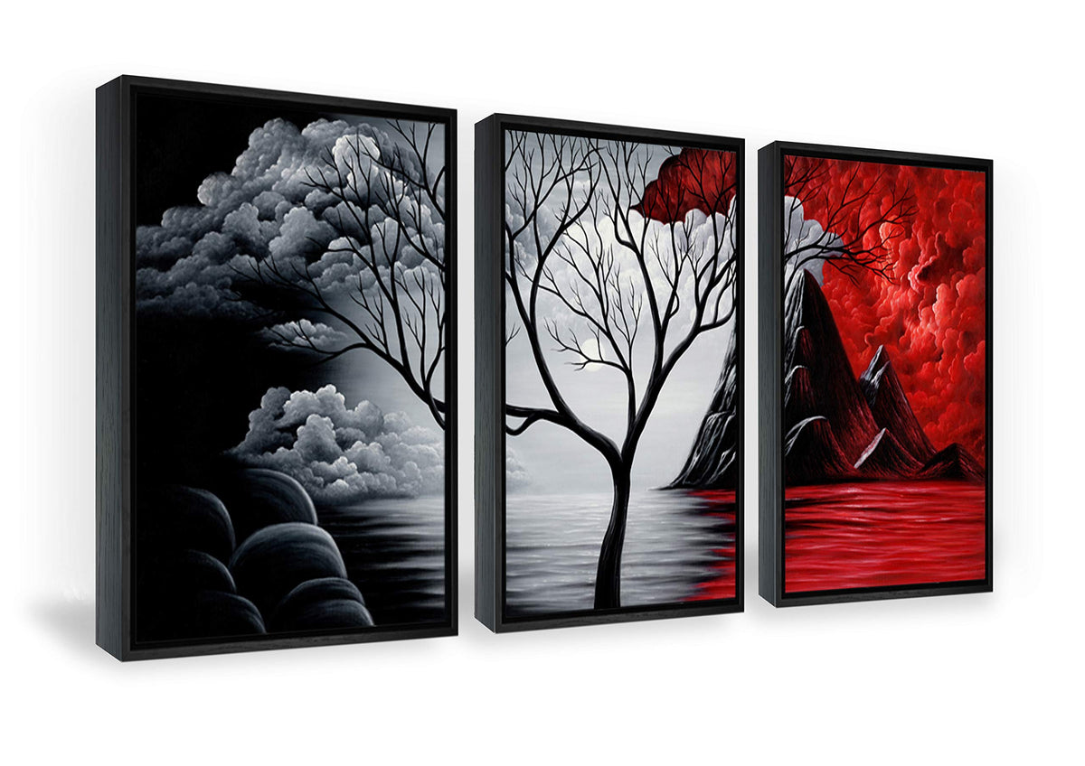 Wieco Art Framed Wall Art The Cloud Tree Wall Art Hd Print Of Oil Paintings Landscape Canvas Prints For Home Decorations, 3 Pane