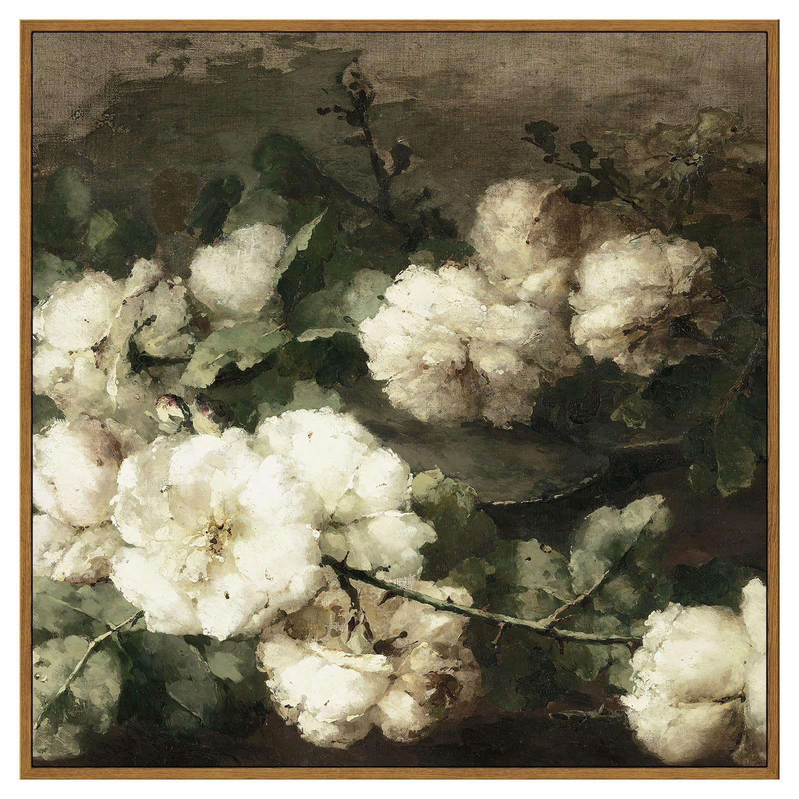 Insimsea Square Framed Canvas Wall Art, Vintage Floral Rustic Roses Flower Wall Art Prints For Living Room, Flowers Pictures For