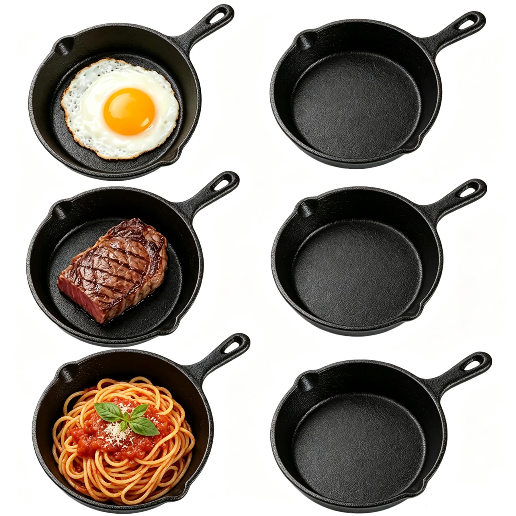 Dumlylend 6 Pack Mini Cast Iron Skillet, 4 Inch Small NonStick Frying Pans with Double Drip Spouts, PreSeasoned Heat Evenly Co