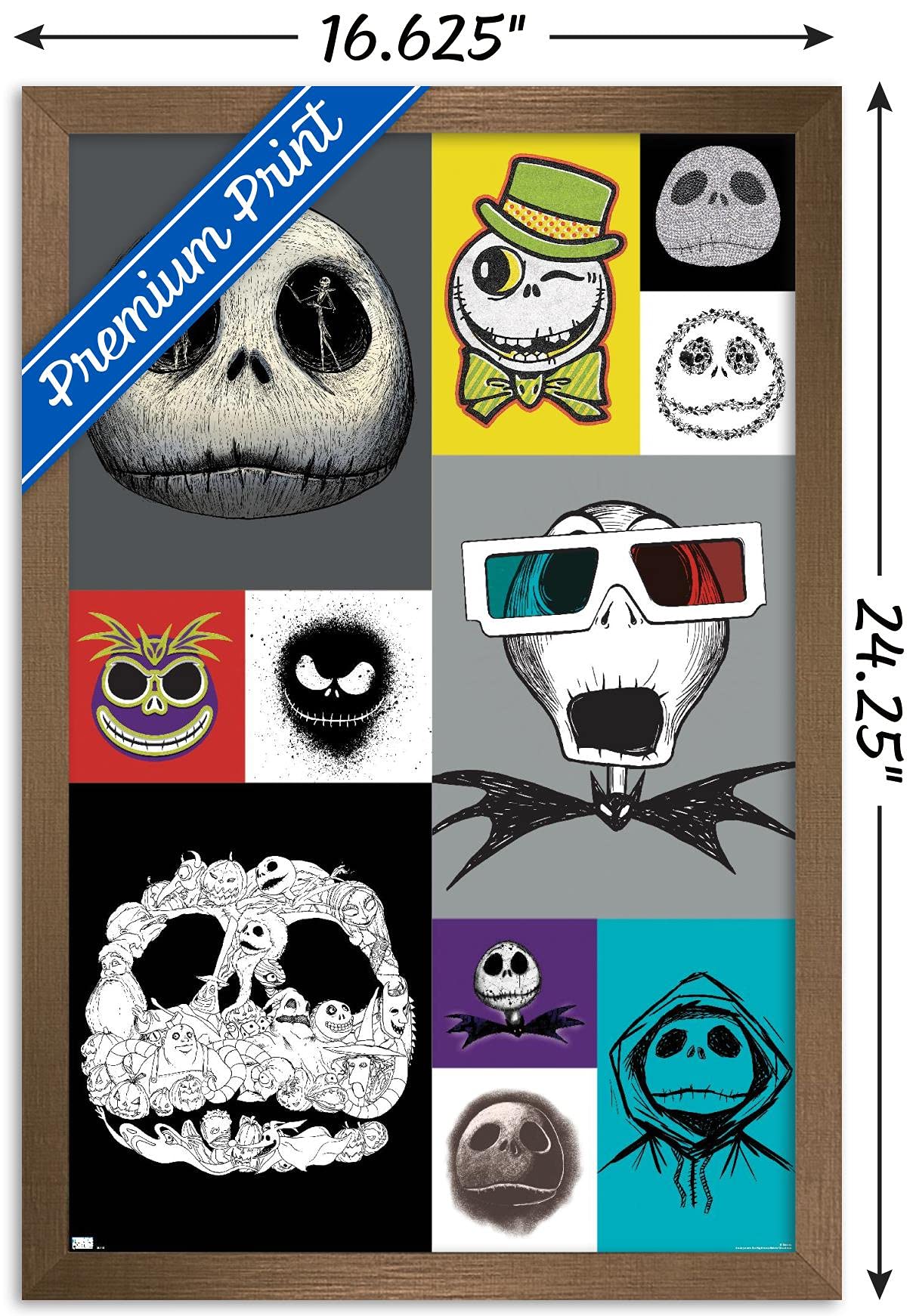 Trends International Disney Tim Burton'S The Nightmare Before Christmas - Jack Grid Wall Poster, 14.72'' X 22.37'', Bronze Frame