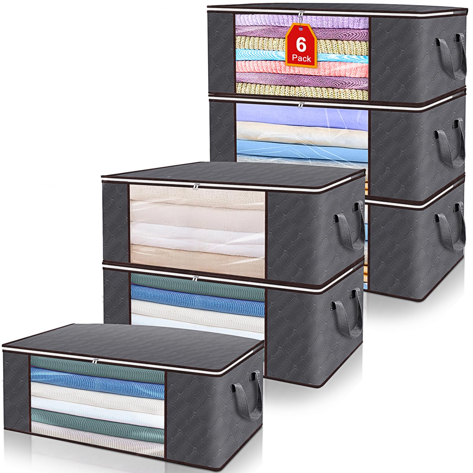 LevapMan 100L Foldable Blanket Storage Bags with Handle, Waterproof Underbed Storage Bag with Clear Window&Zipper for Bedroom, L