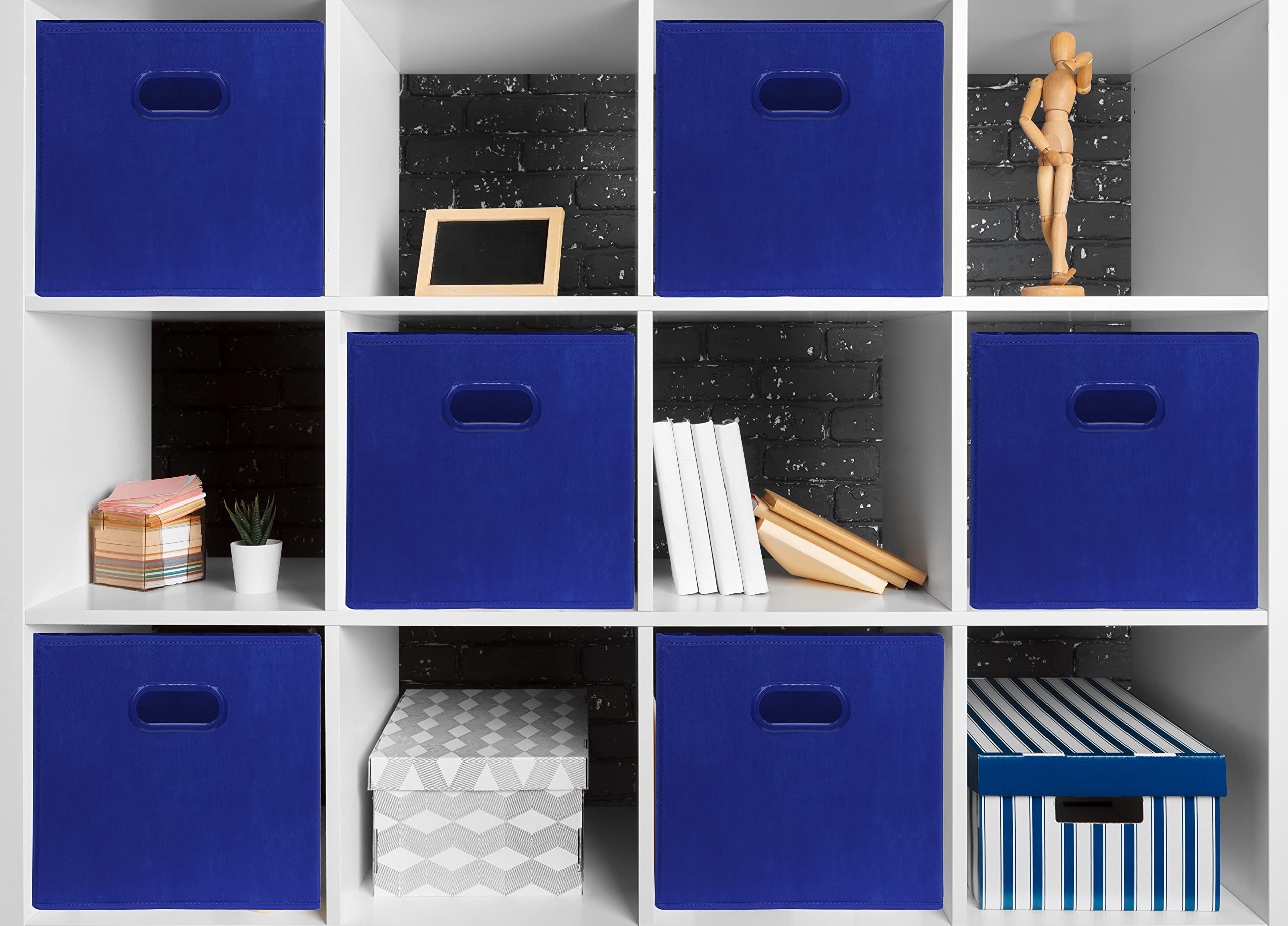 Simple Houseware Foldable Cube Storage Bin With Handle, Dark Blue - 6 Pack