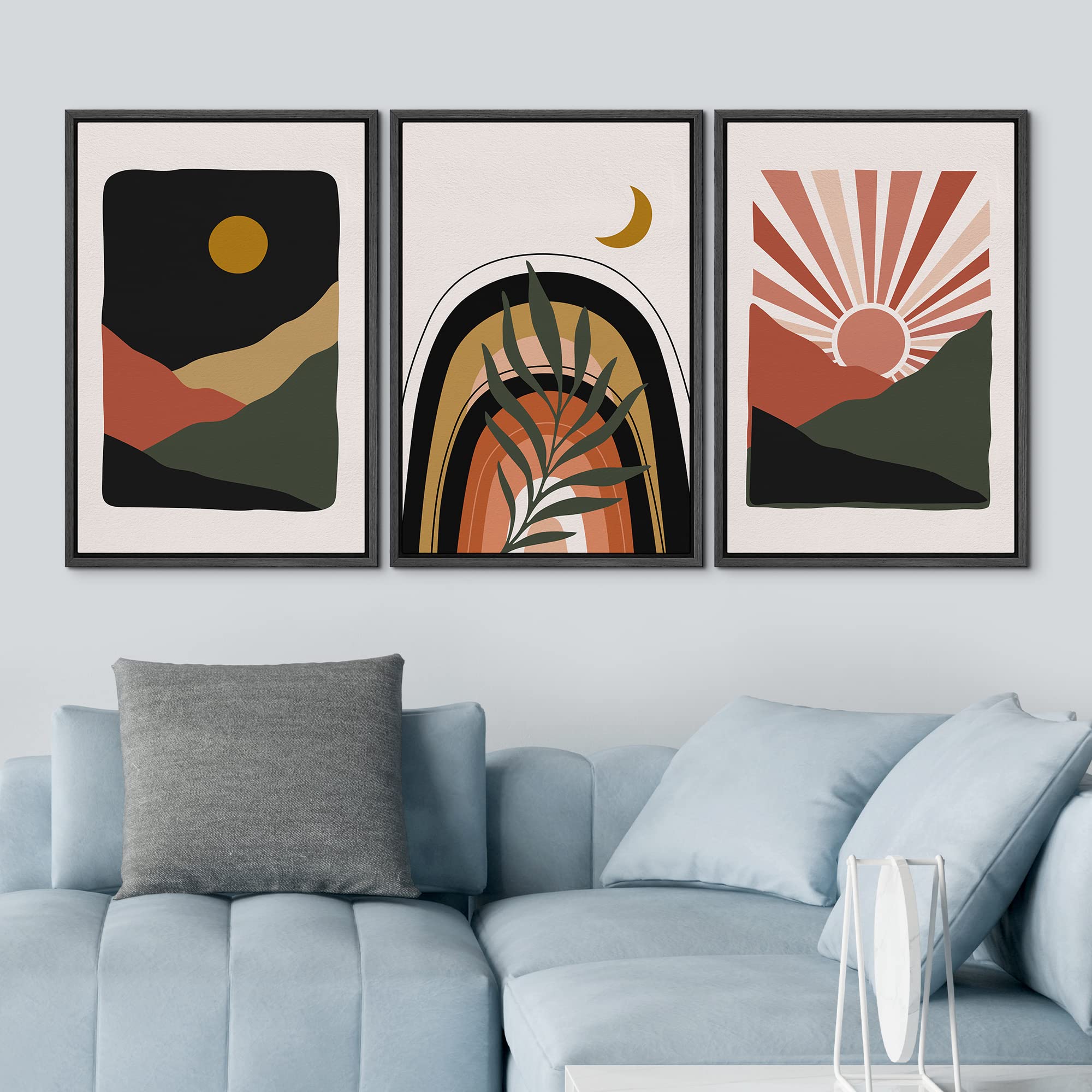 Idea4Wall Framed Canvas Print Wall Art Set Mid-Century Geometric Wild Landscapes Abstract Shapes Illustration Modern Art Decorat