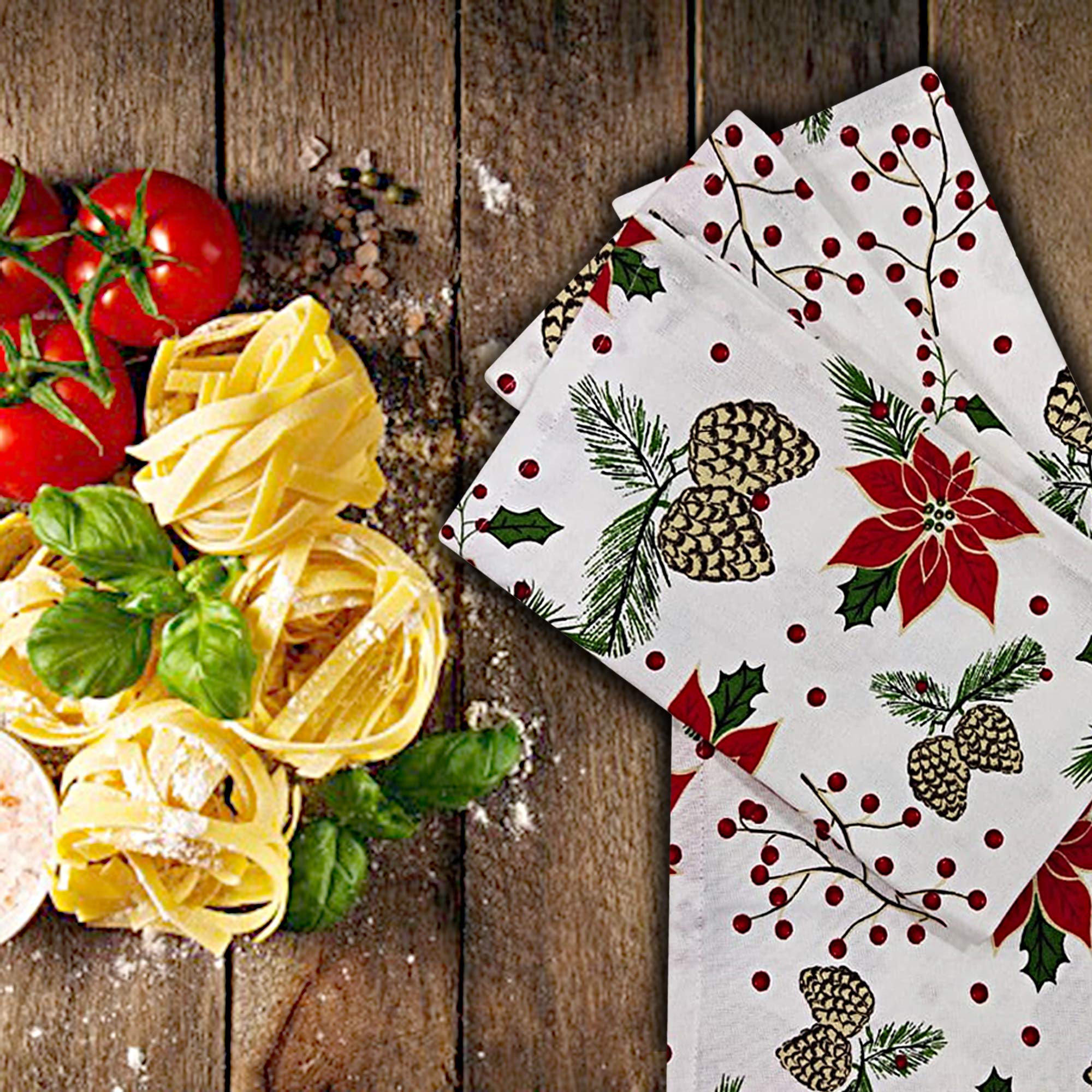 Urban Villa Floral Dinner Napkins Set Of 12 Pine Cone Print Cloth Napkins Christmas Color Dinner Napkins 20X20 Inches 100% Cotto