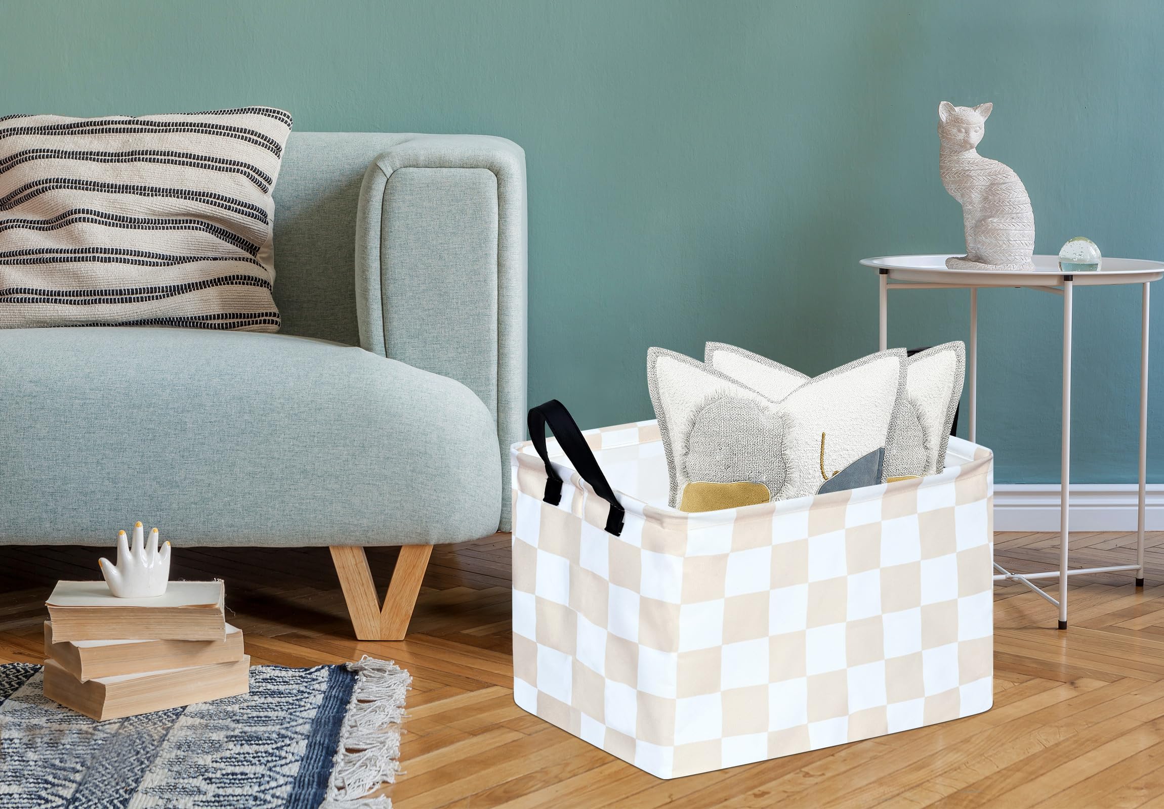 MAIZMZ Beige Check Storage Basket Baby Toys Organizer Bins Decorative Gifts Bakset Waterproof Nursery Hamper Women Storage Cube