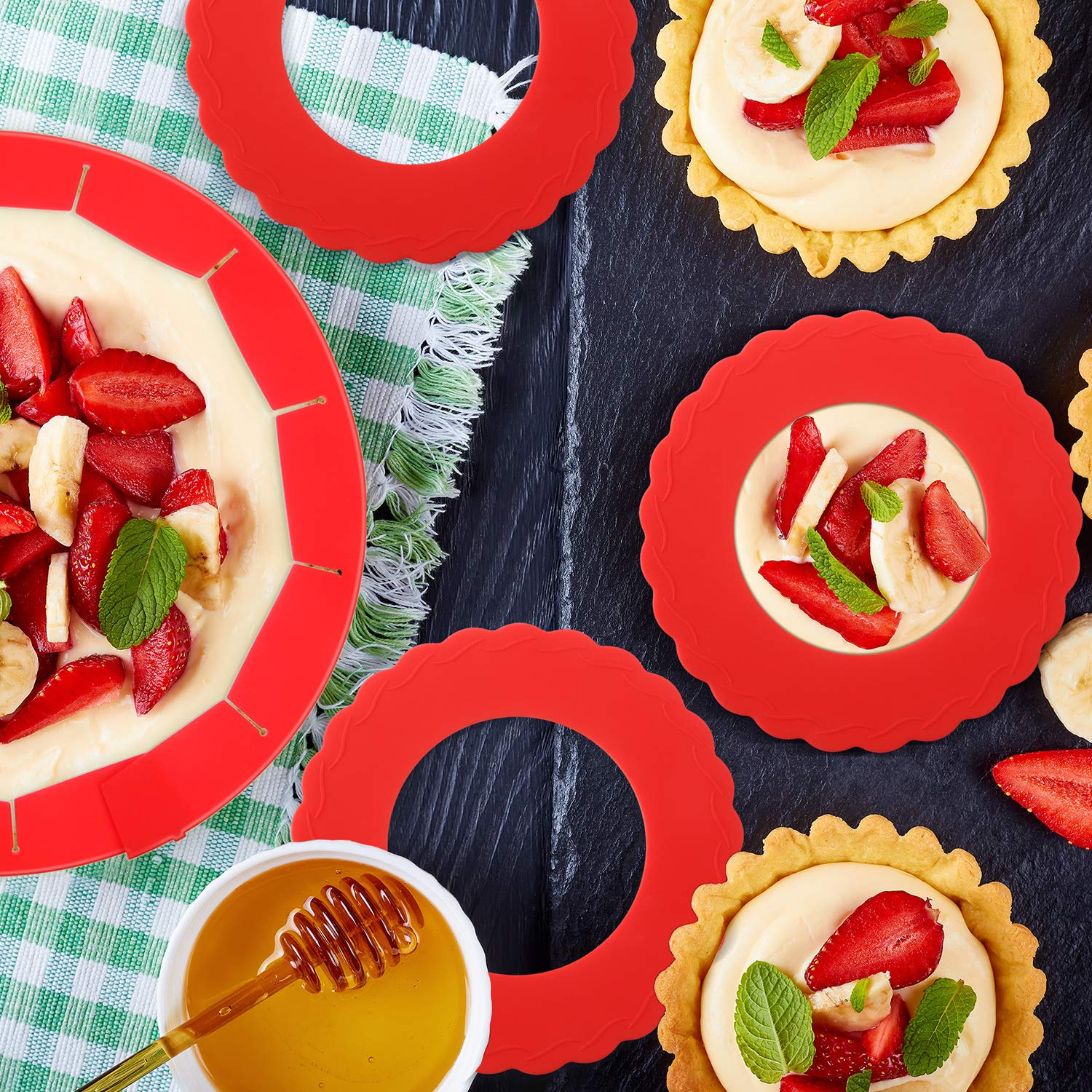 4 Pieces Mini Pie Crust Protector Silicone Pie Protector For 4.5-6 Inch Kitchen Pie Baking Cover For Kitchen Cooking Baking Tool