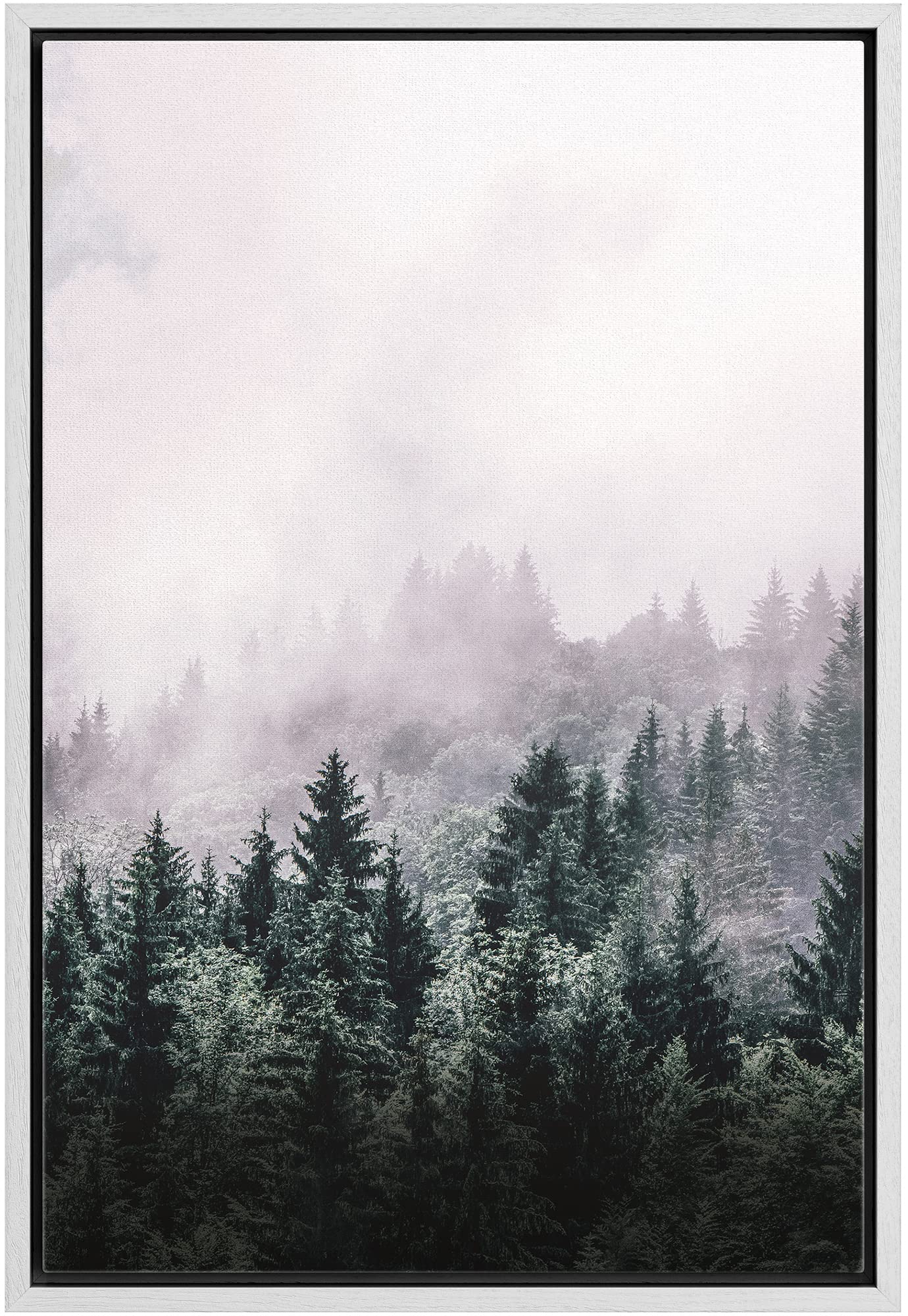 Ashbrook Framed Canvas Print Wall Art Mist Over Mountain Forest Pine Trees Nature Wilderness Photography Modern Rustic Scenic Mu