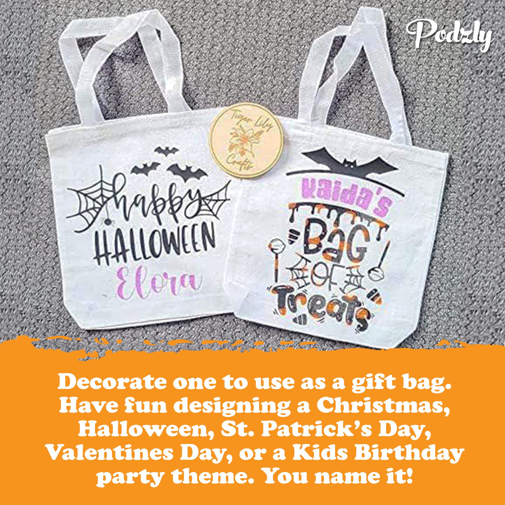 Podzly 12 Diy Blank Mini Canvas Tote Bags - 8''X 8'' X 1 1/2'' Tote Bag, Perfect For Arts, Crafts And Goodie Bags - Write, Paint