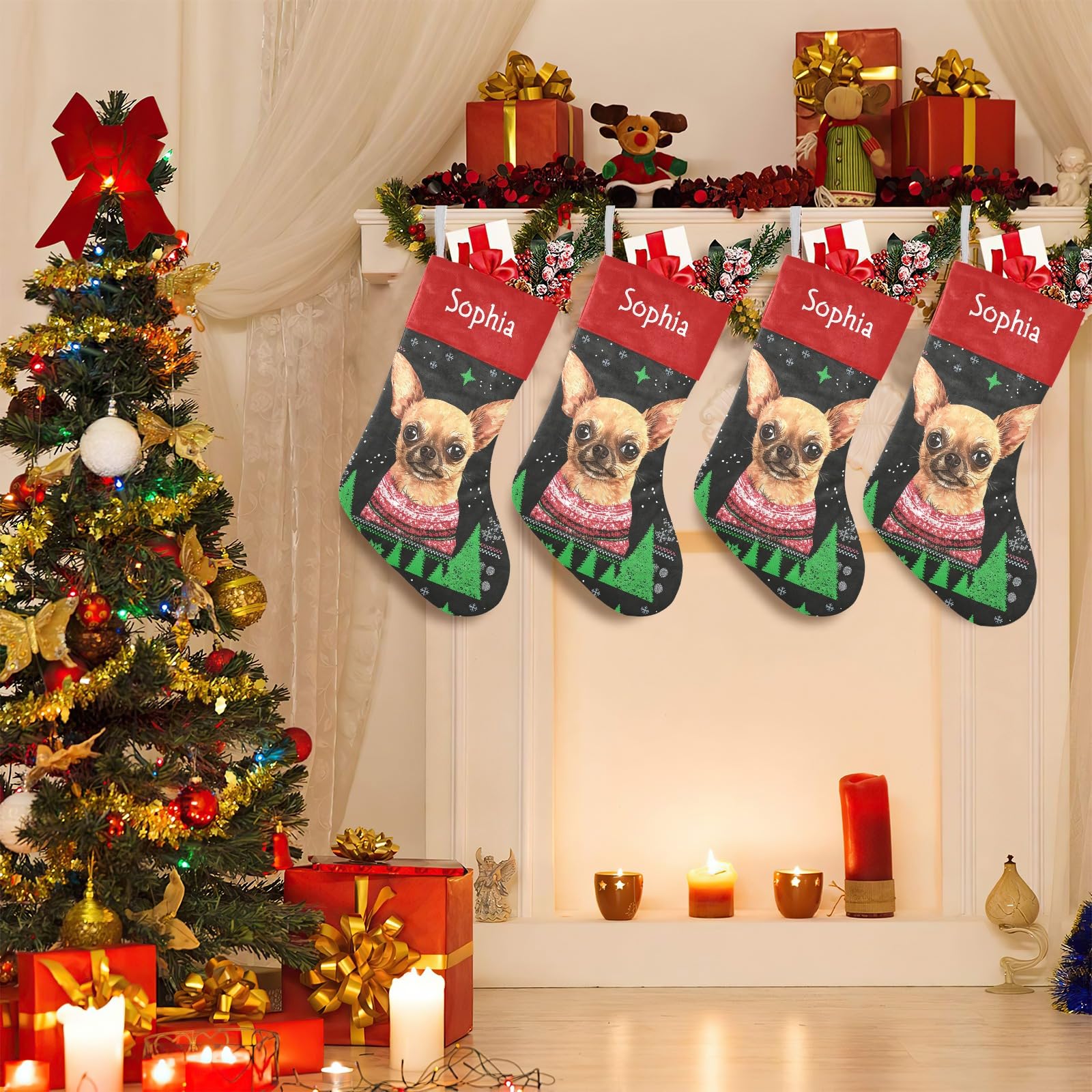 Chihuahua Christmas Dog Funny Christmas Stockings Custom Personalized Name Xmas Festive Gift Decor Family Party 17.52 x 7.87 Inc
