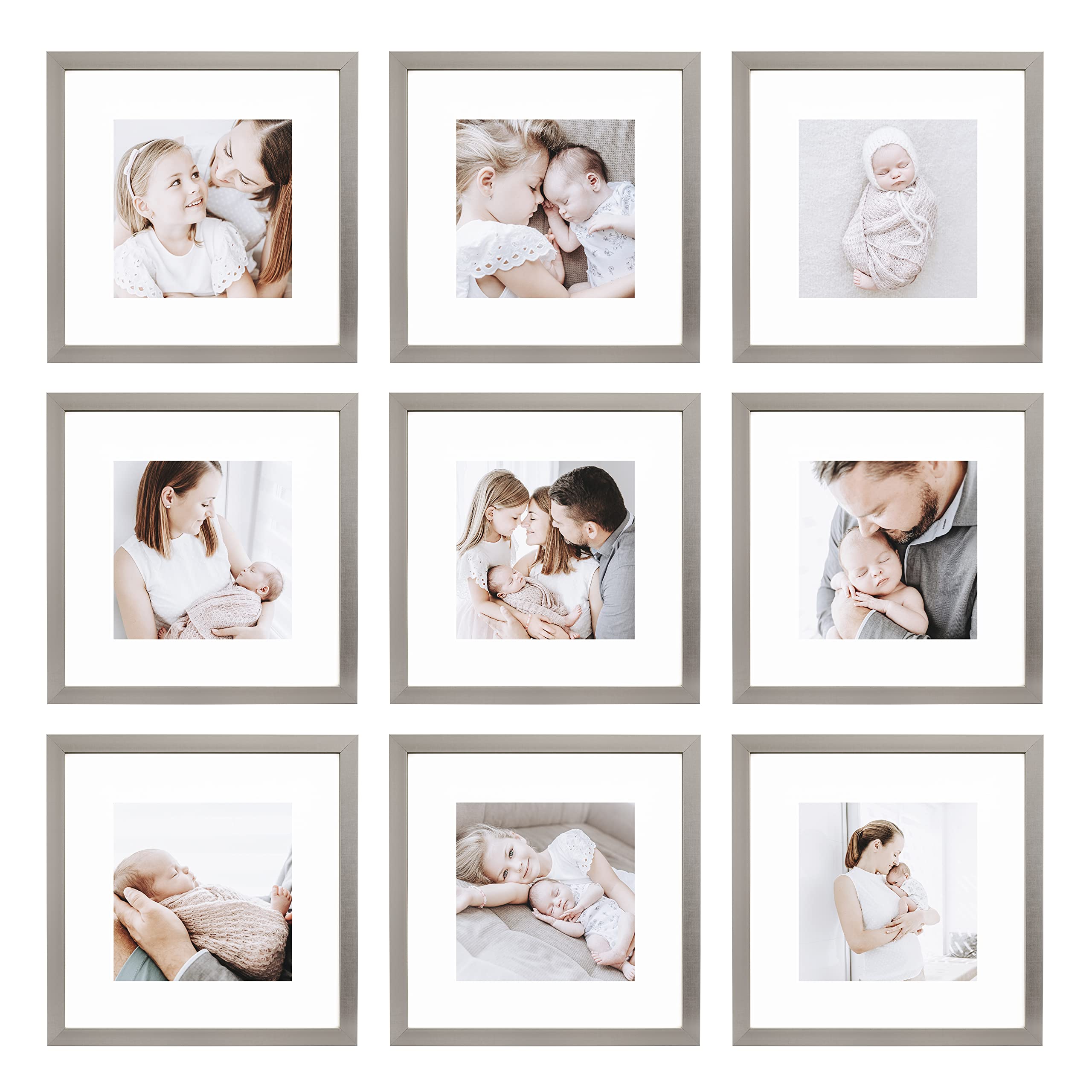 Sheffield Home 9 Piece Gallery Wall Frame Set, 12x12 Inch, Silver
