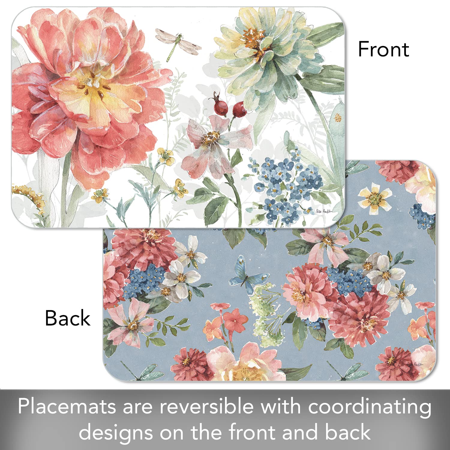 Counterart Spring Meadow 4 Pack Reversible Easy Care Flexible Plastic Placemats Made In The Usa Bpa Free Pvc Free Easily Wipes C