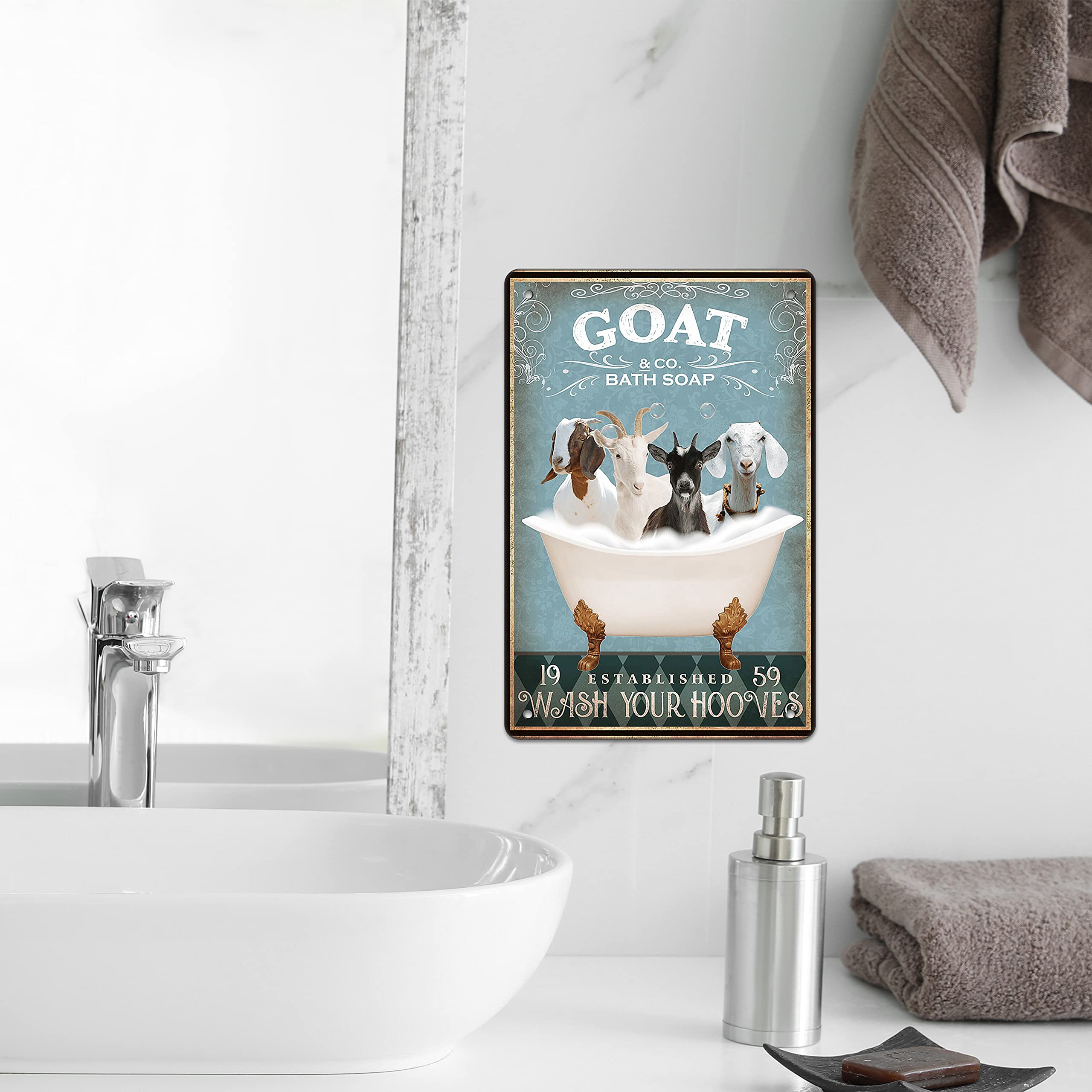 Funny Goat Decor Bathroom Decor Bathtub Decor Goat lovers Goat Accessories Farm Decor Goat Signs Wall Art Poster Retro Metal Poster Bar Home Bathroom Wall Decoration Sign 8x12 Inch
