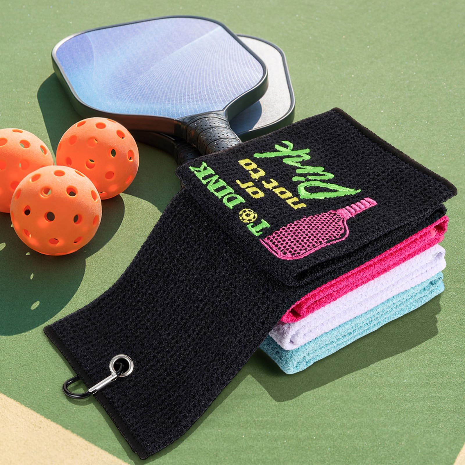 4 Pcs Funny Pickleball Towel Athletic Towels with Grommet Absorbent Embroidered Pickleball Gifts for Men Women Dinkball Towels T