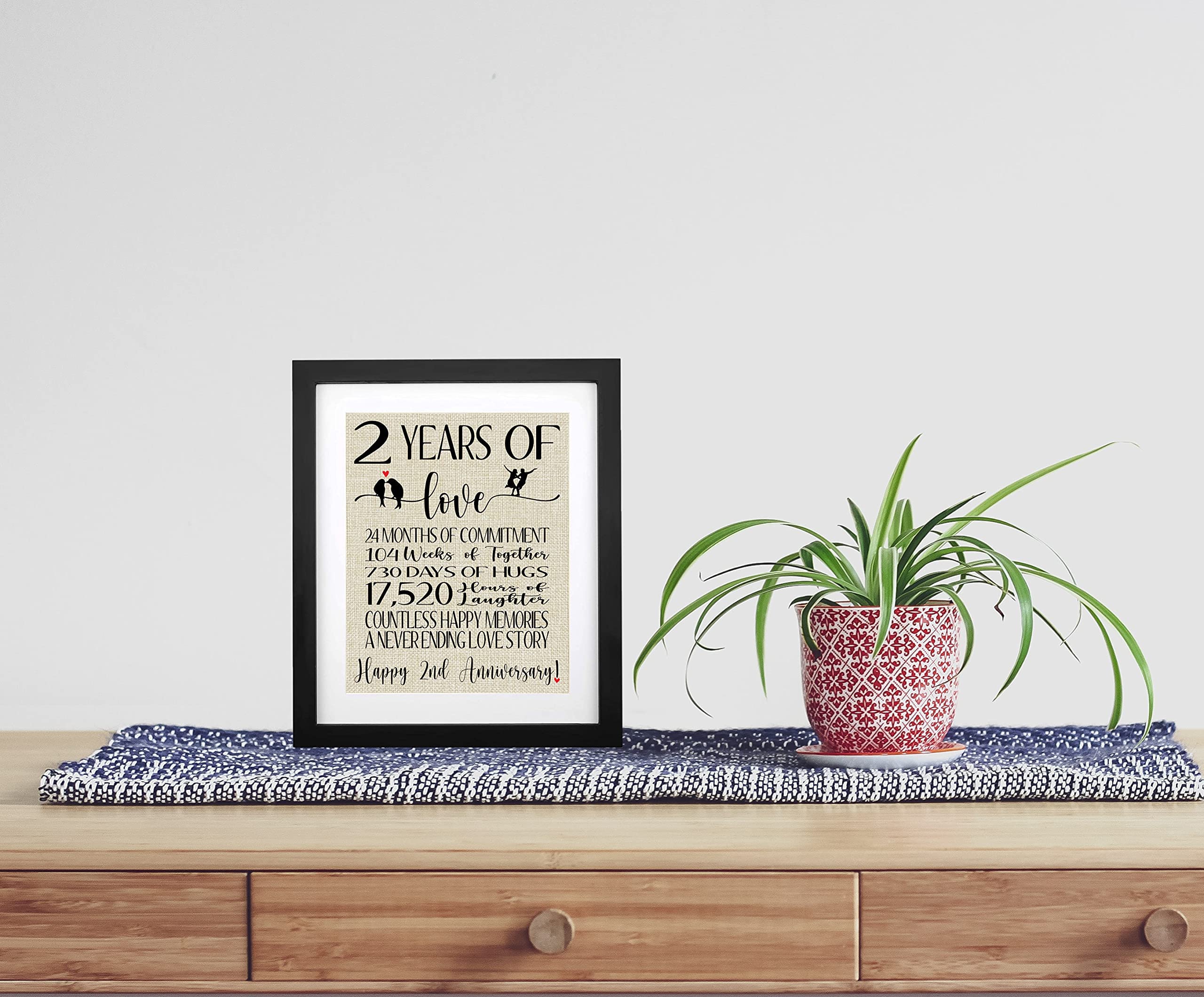 Tobohu 2 Years Anniversary Burlap Print With Frame, Unique Gifts For Husband Wife 2Nd Wedding Anniversary, Gifts For Her Him Cou