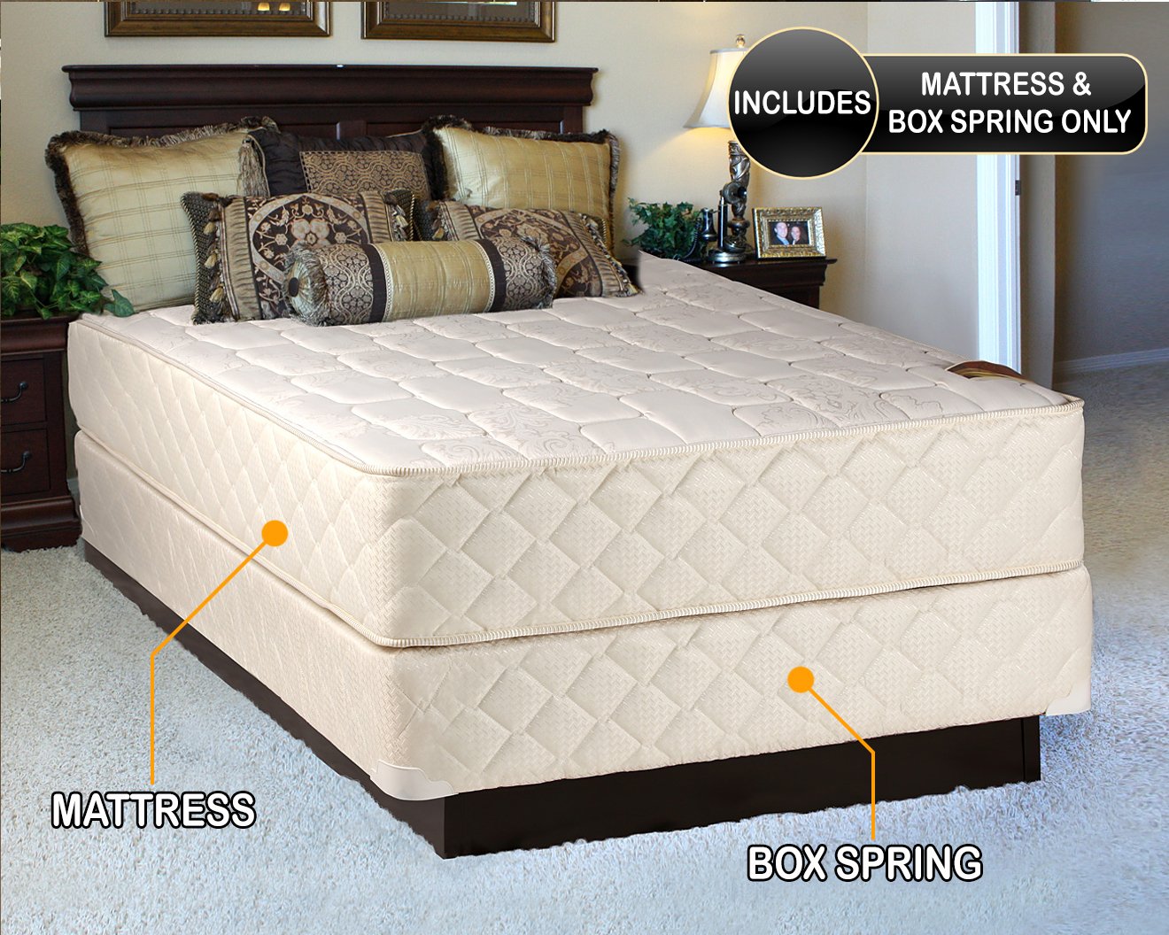 Dream Sleep Grandeur Deluxe Full Size 2-Sided Mattress And Low 5'' Height Box Spring Set With Mattress Cover Protector Included