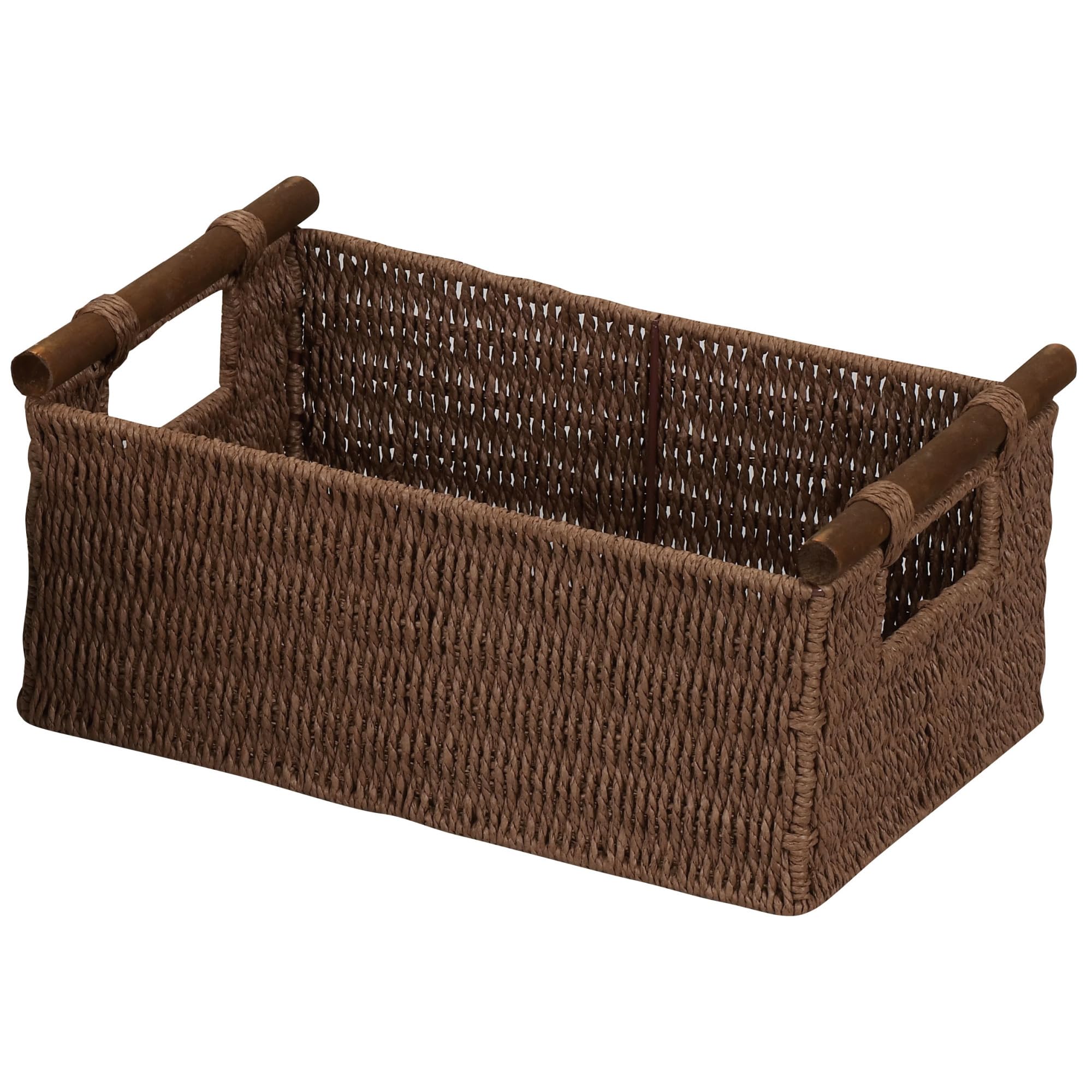Household Essentials Decorative Woven Baskets Set Of 3, Paper Rope With Wood Handles, Sturdy Metal Frame, Small, Medium And Larg