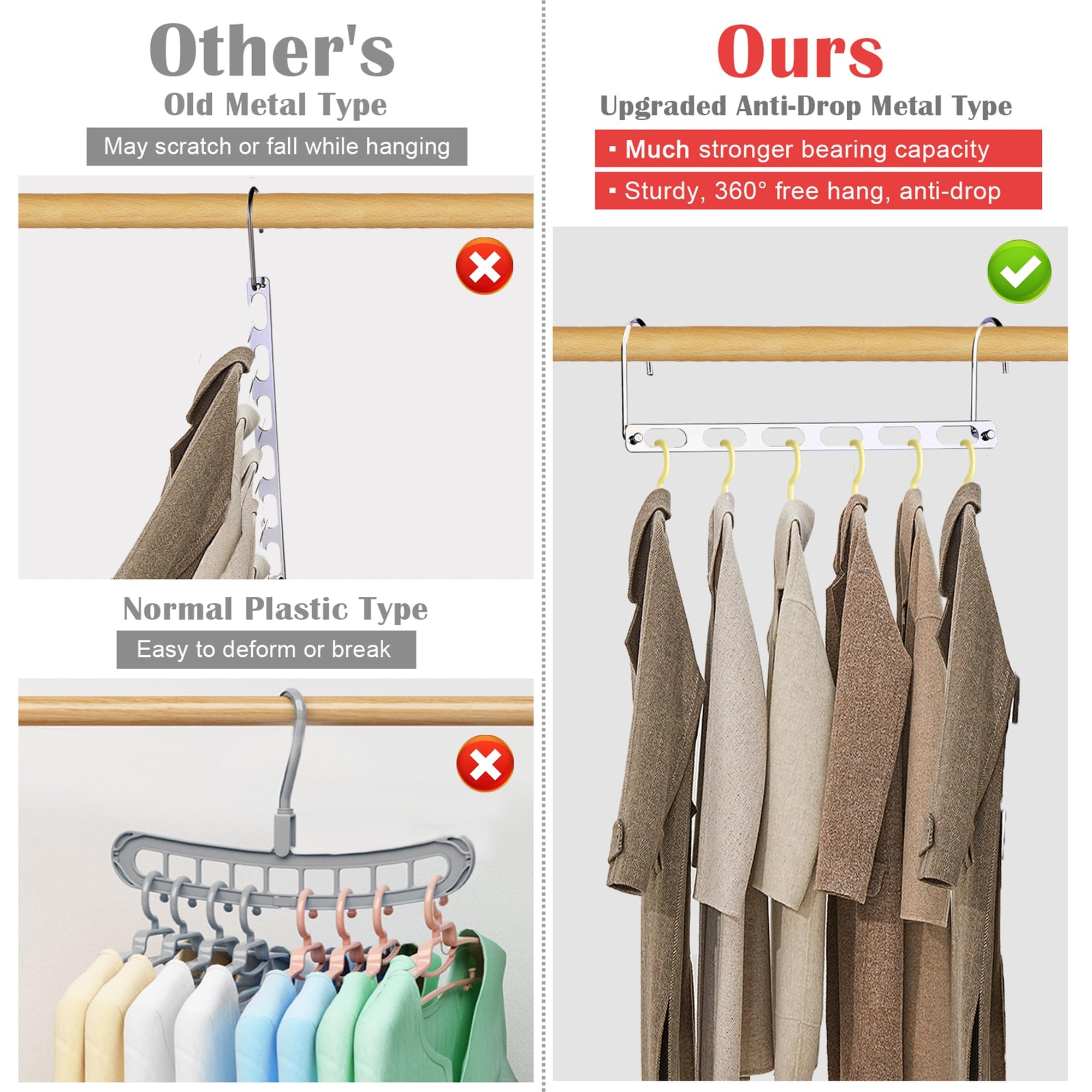 12 Pack Space Saving Hangers For Clothes, Collapsible Metal Hangers Organizer, Closet Hangers Space Saver, Clothes Hanger Organi