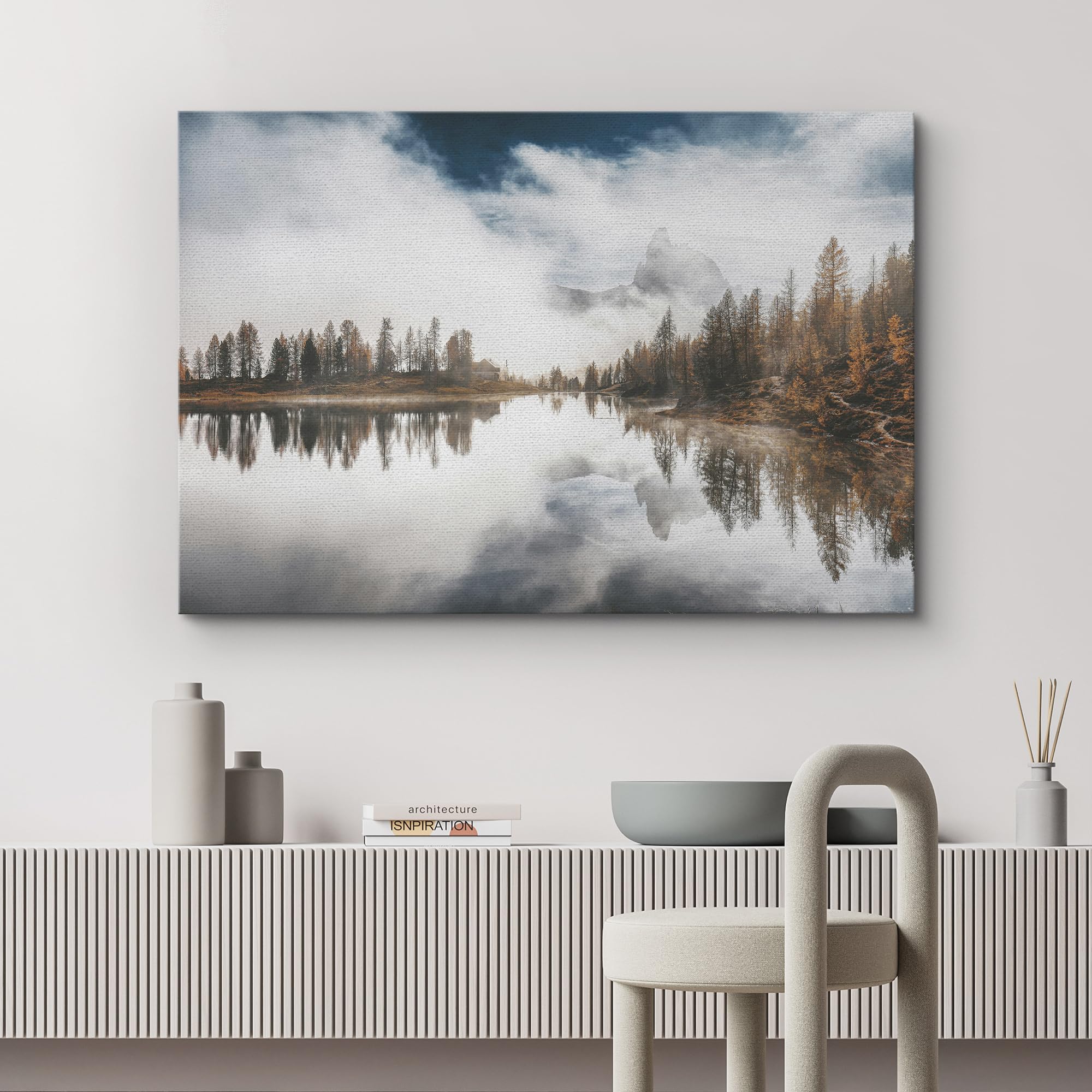 Wall26 Canvas Print Wall Art Misty Mountain Reflection Tranquil Photography Realism Bohemian Scenic Relax/Calm Cool For Living R