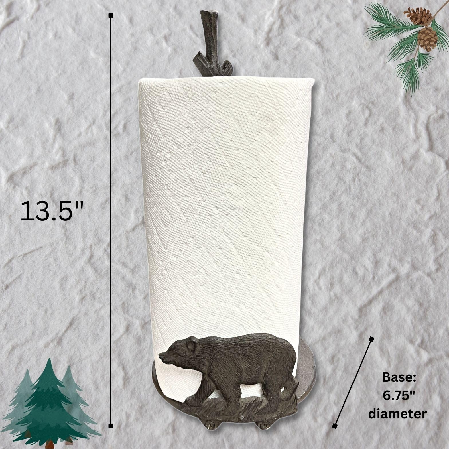 Paper Towel Holder With Standing Bear Design - Cast Iron Rustic Cabin Lodge Dining Kitchen D  Cor