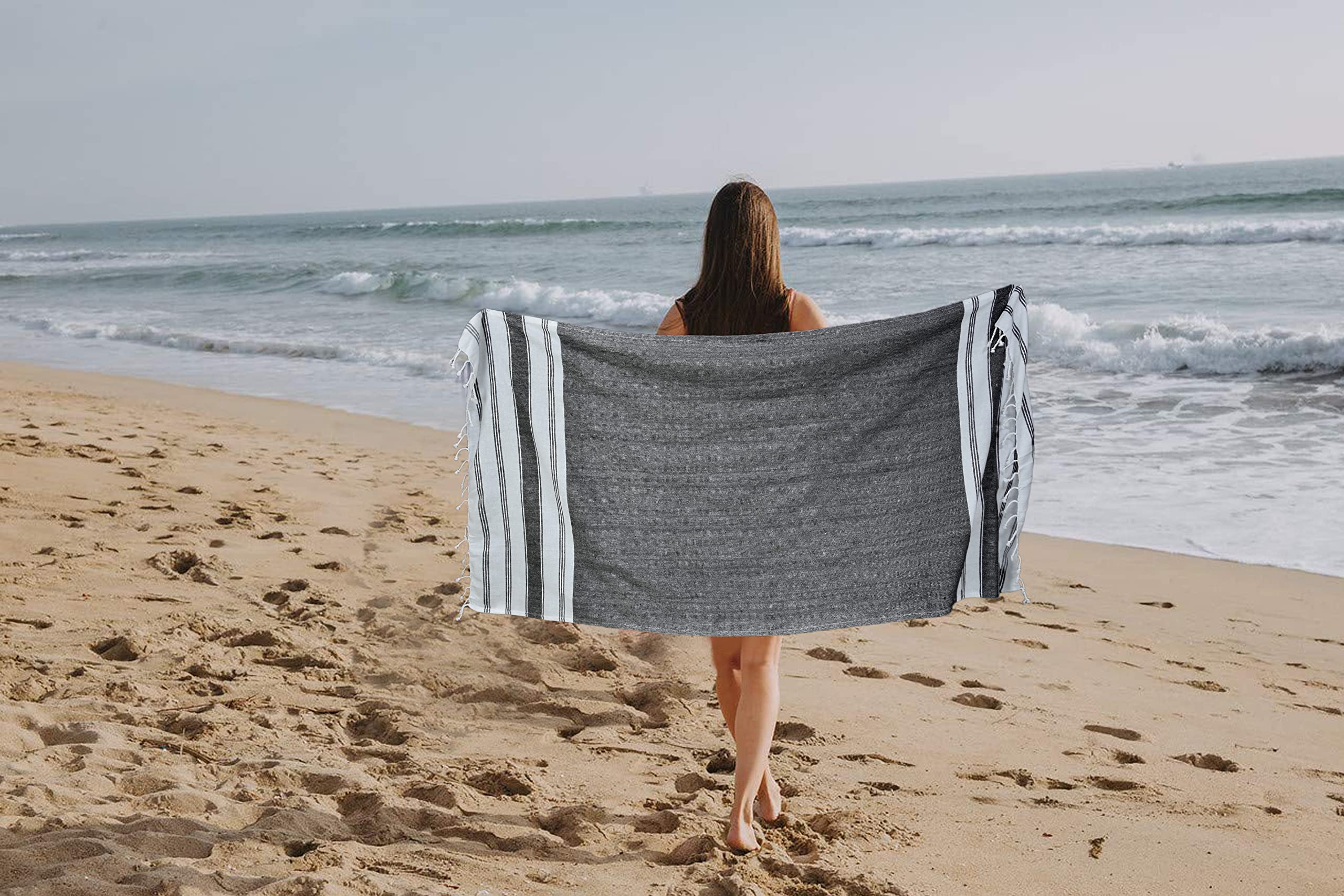 Glamburg Peshtemal Turkish Towel - Beach Towels Oversized 36X71 Set Of 2, Cotton Beach Towels For Adults, Soft Durable Absorbent