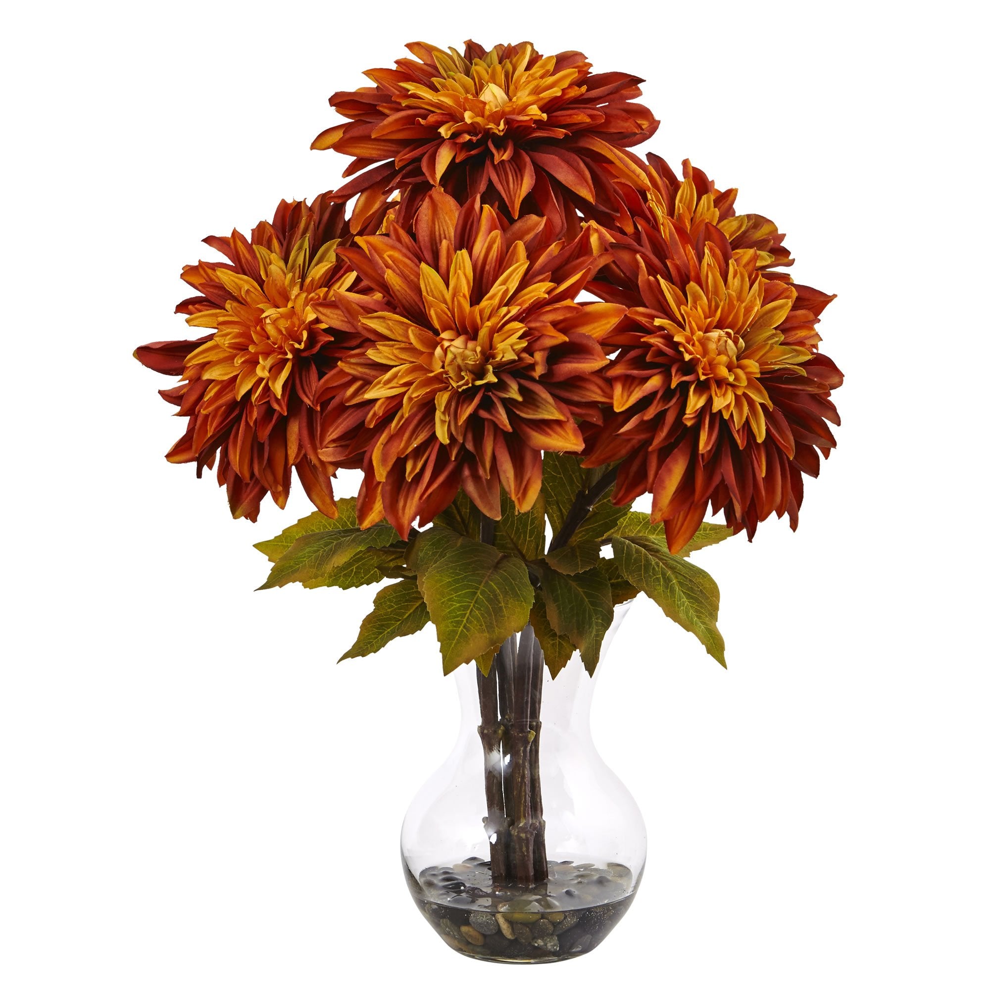 Nearly Natural Dahlia Silk Arrangement with Glass Vase