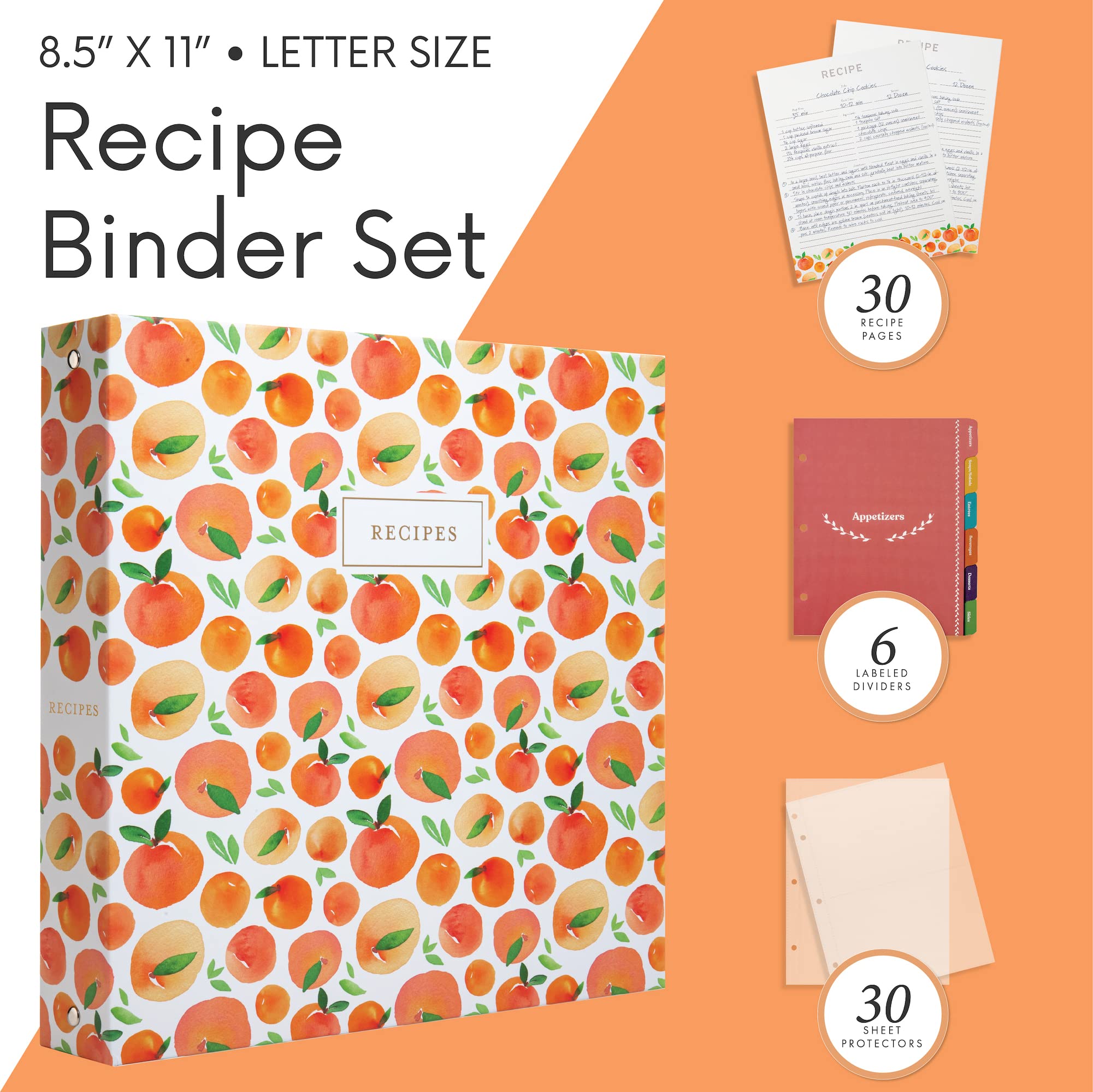 Jot & Mark 3 Ring Recipe Binder (Peach Dream, 8.5'' X 11'' Recipe Binder)