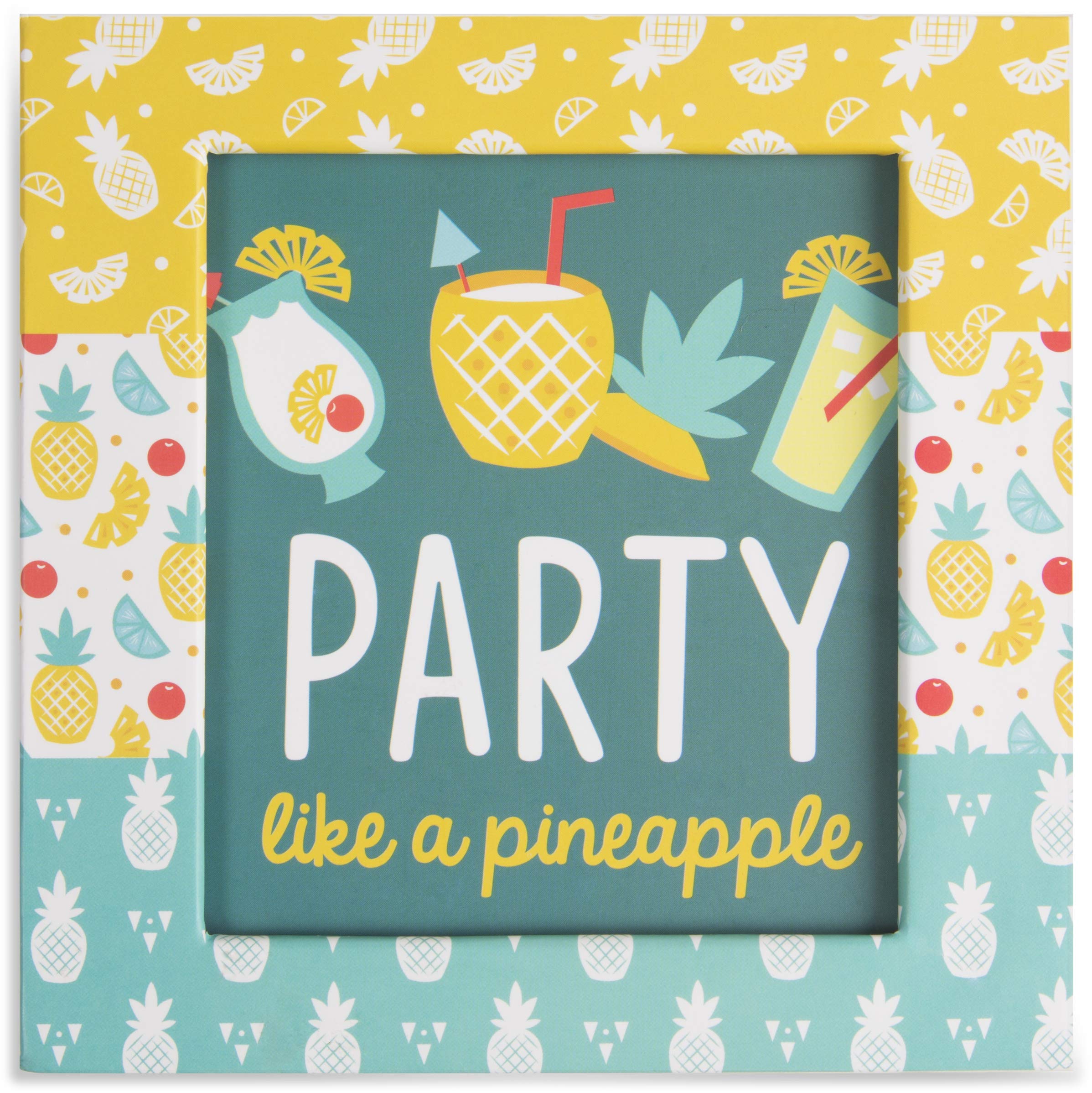 Pavilion Gift Company Pineapple Punch Coaster Set, 4 x 4 Inch, Green, White, Yellow, Red