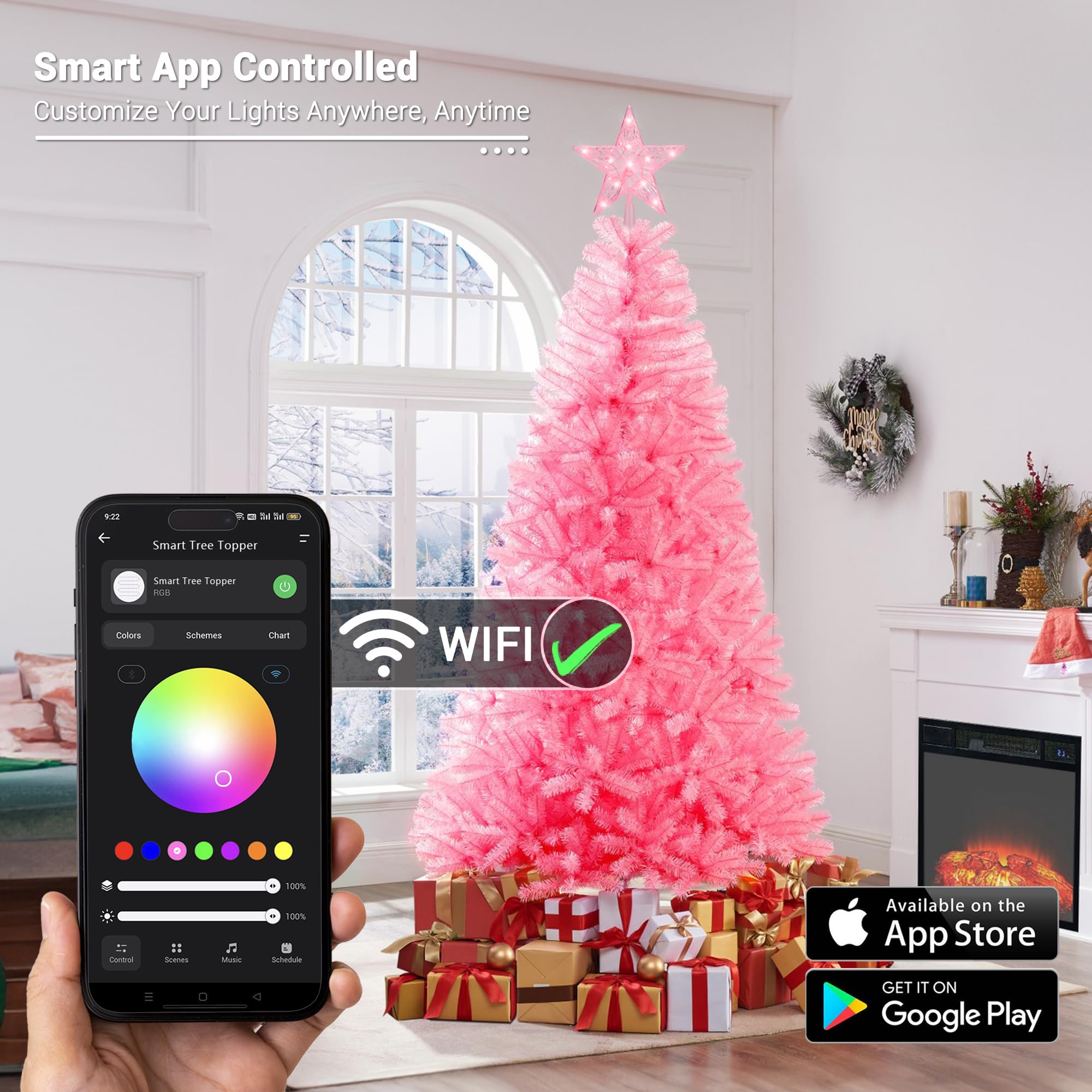 Brizled Smart Christmas Tree Topper, 7.5 11 LED Lighted Star Tree Topper, WiFi Voice Control Xmas Star, App Controlled RGB Color