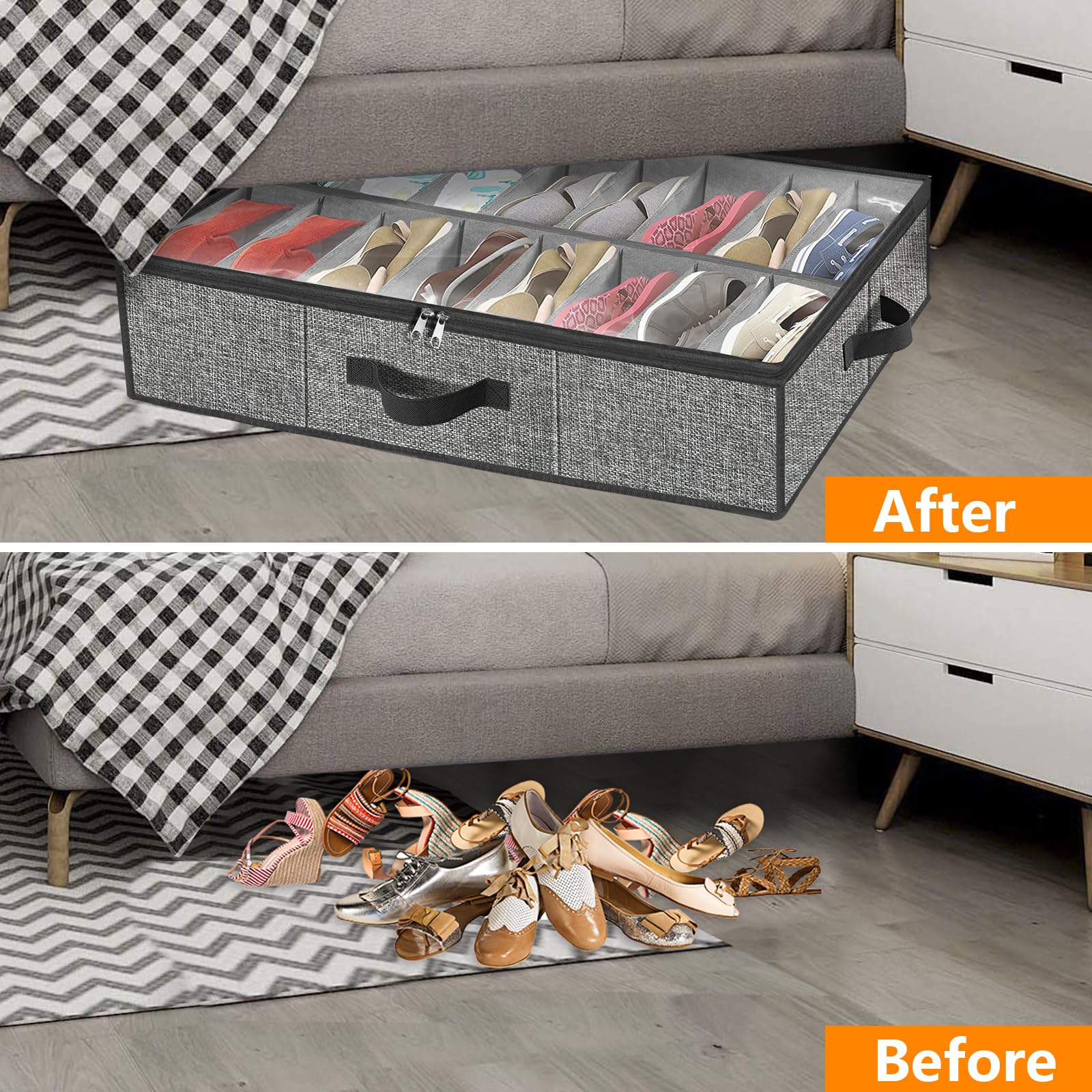 Under the Bed Shoe Storage Organizer for Closet, Extra Large Underbed Shoe Container, 2 Pack Fits 32 Pairs