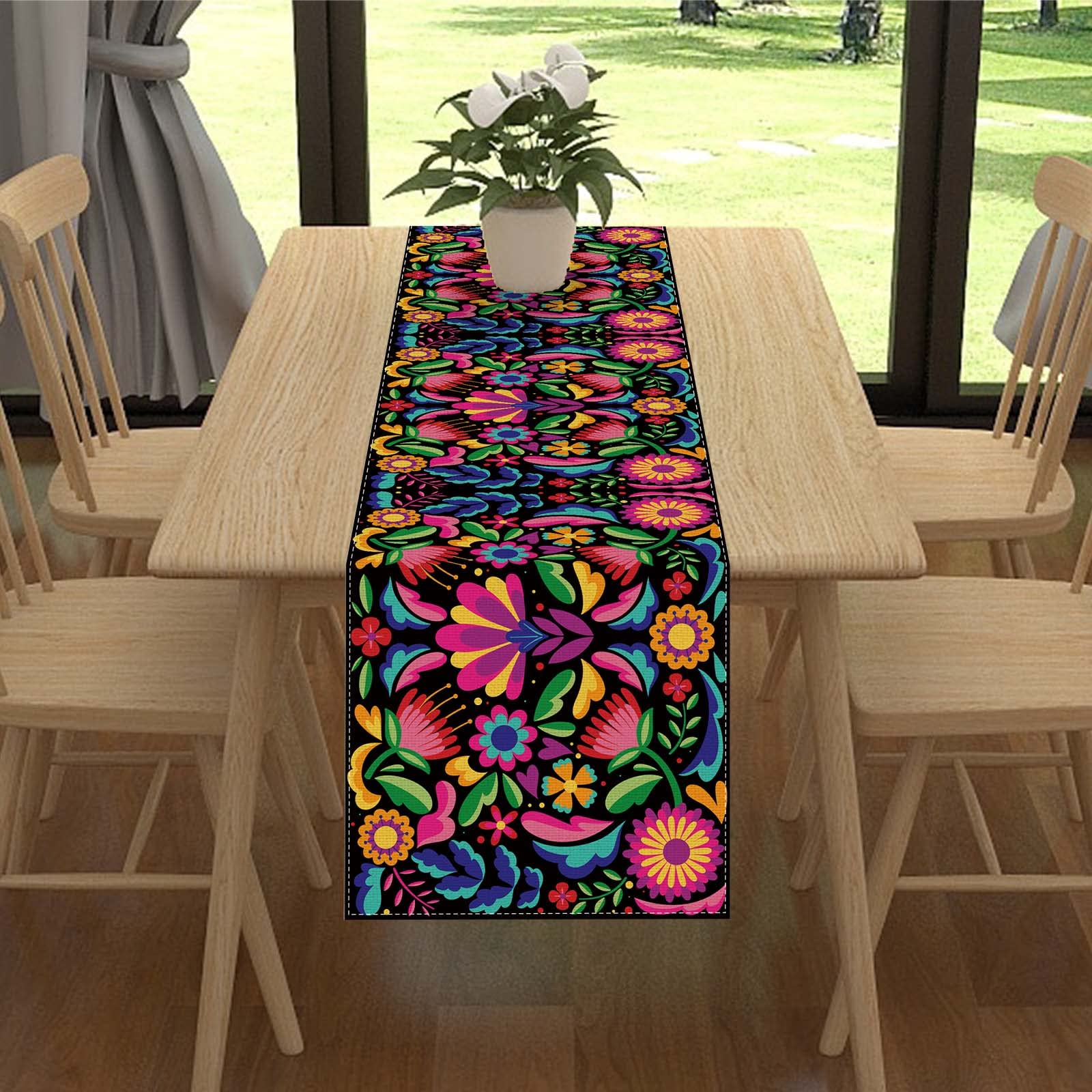 Linen Mexican Fiesta Table Runner 72 Inches Long Cinco De Mayo Tablecloth Dia De Los Muertos Decor Day Of The Dead Decoration An