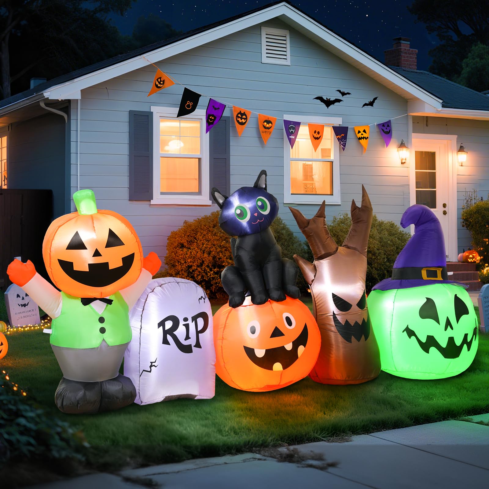 Halloween Inflatables Outdoor Decoration, 8.5ft Pumpkin/Tombstone/Black Cat/Ghost Tree, Cute Blow Up Yard Decor, for Outside Gar