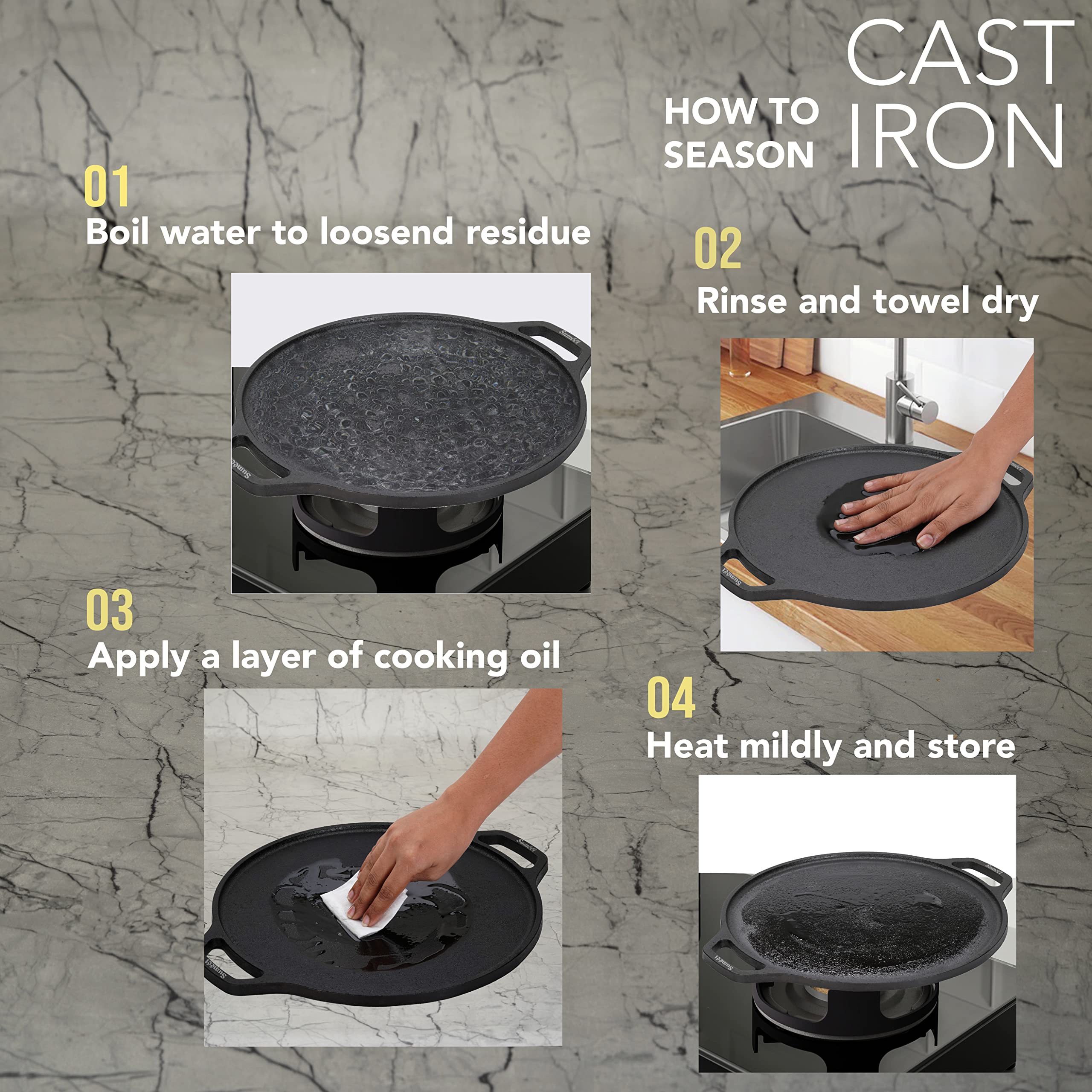 Sumeet Pre Seasoned Heavy Weight Cast Iron Flat Dosa Tawa,Induction Friendly, 30Cm, Weight - 3.070Kg, Black