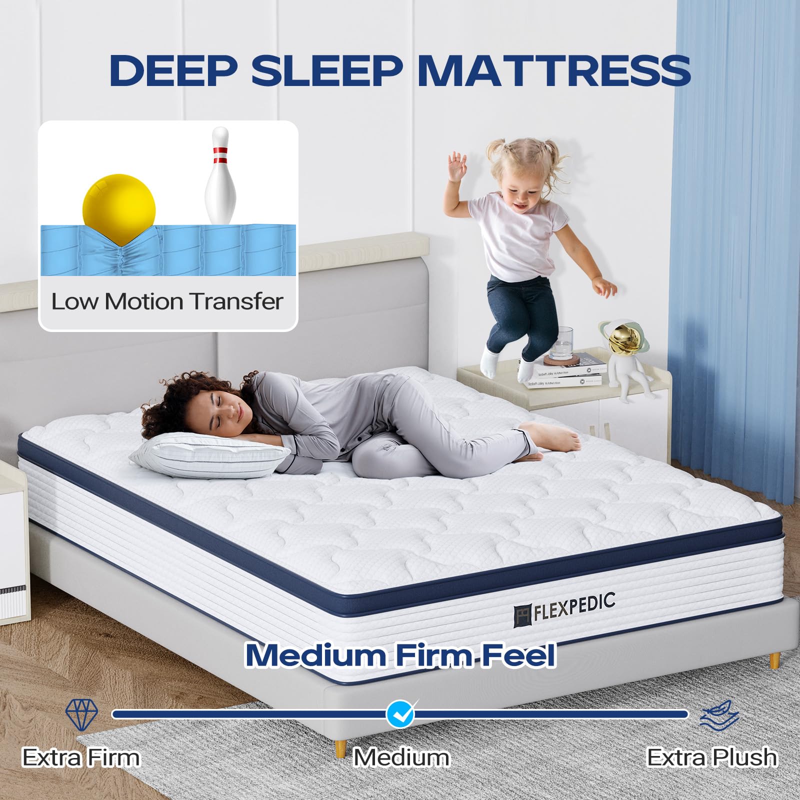 Flexpedic 10'' Full Size Mattress, Memory Foam Hybrid Full Mattress With Space Cotton For Tight Sleep, Medium-Firm Mattress With