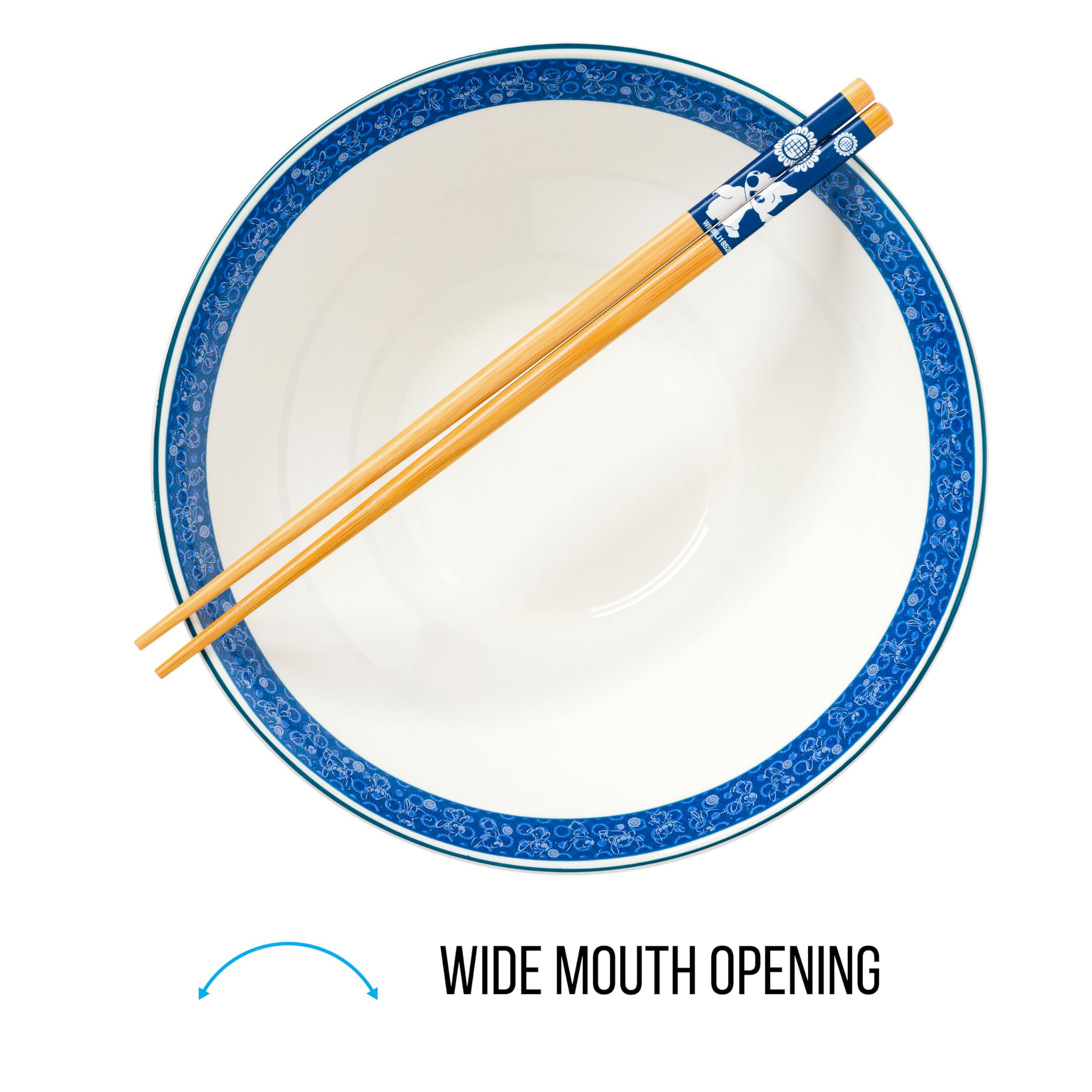 Silver Buffalo Disney Lilo And Stitch Watercolor Kawaii Cute Stitch Ceramic Ramen Noodle Rice Bowl With Chopsticks, Microwave Sa