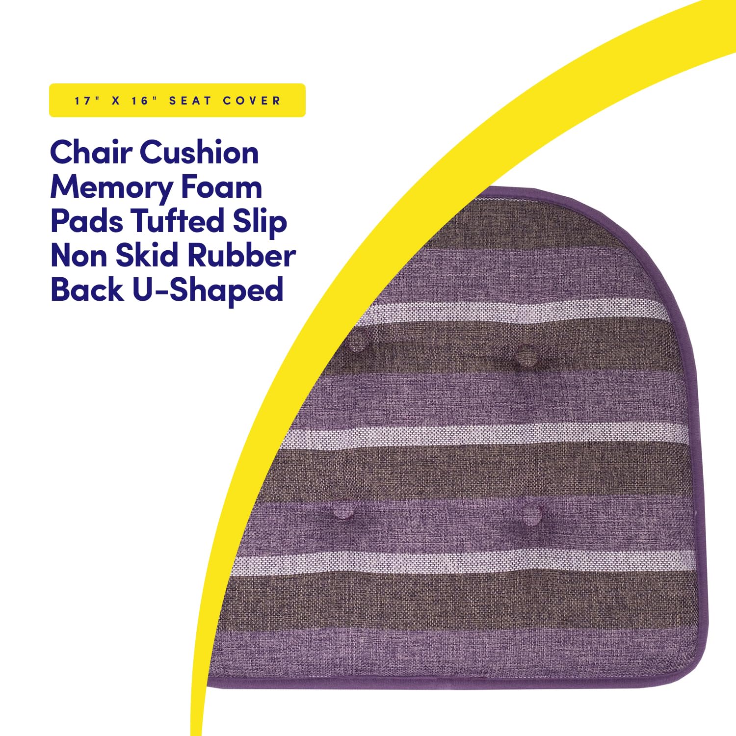 Sweet Home Collection Chair Cushion Memory Foam Pads Tufted Slip Non Skid Rubber Back U-Shaped 17 x 16 Seat Cover, 6 Count (Pack